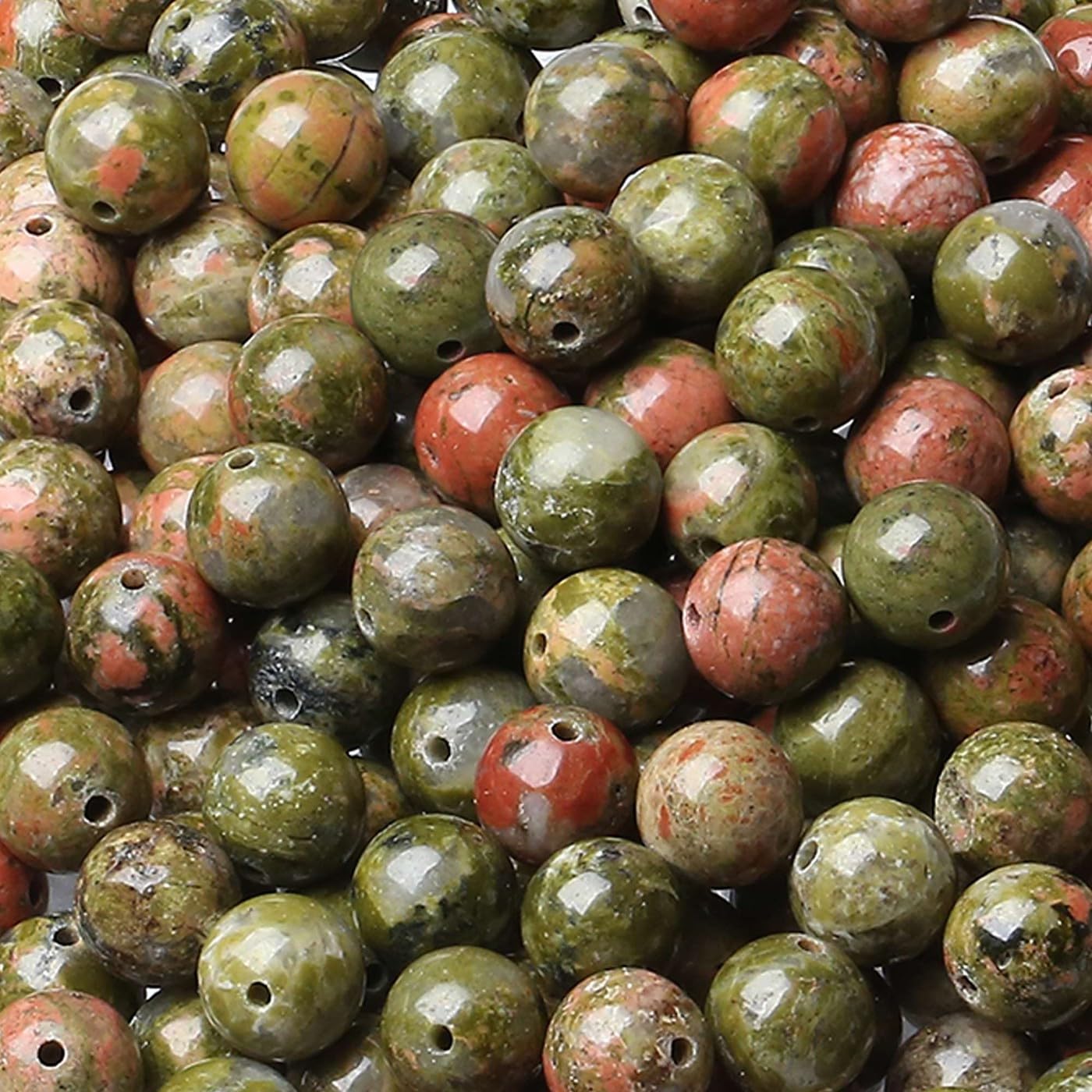LAIDANLA Unakite 8mm Natural Stone Beads Round Loose Gemstone Stone Beads for DIY Bracelet Necklace Earrings Jewelry Making Polishing Genuine Real Beading Crystal 96PCS 2 Strand 32"
