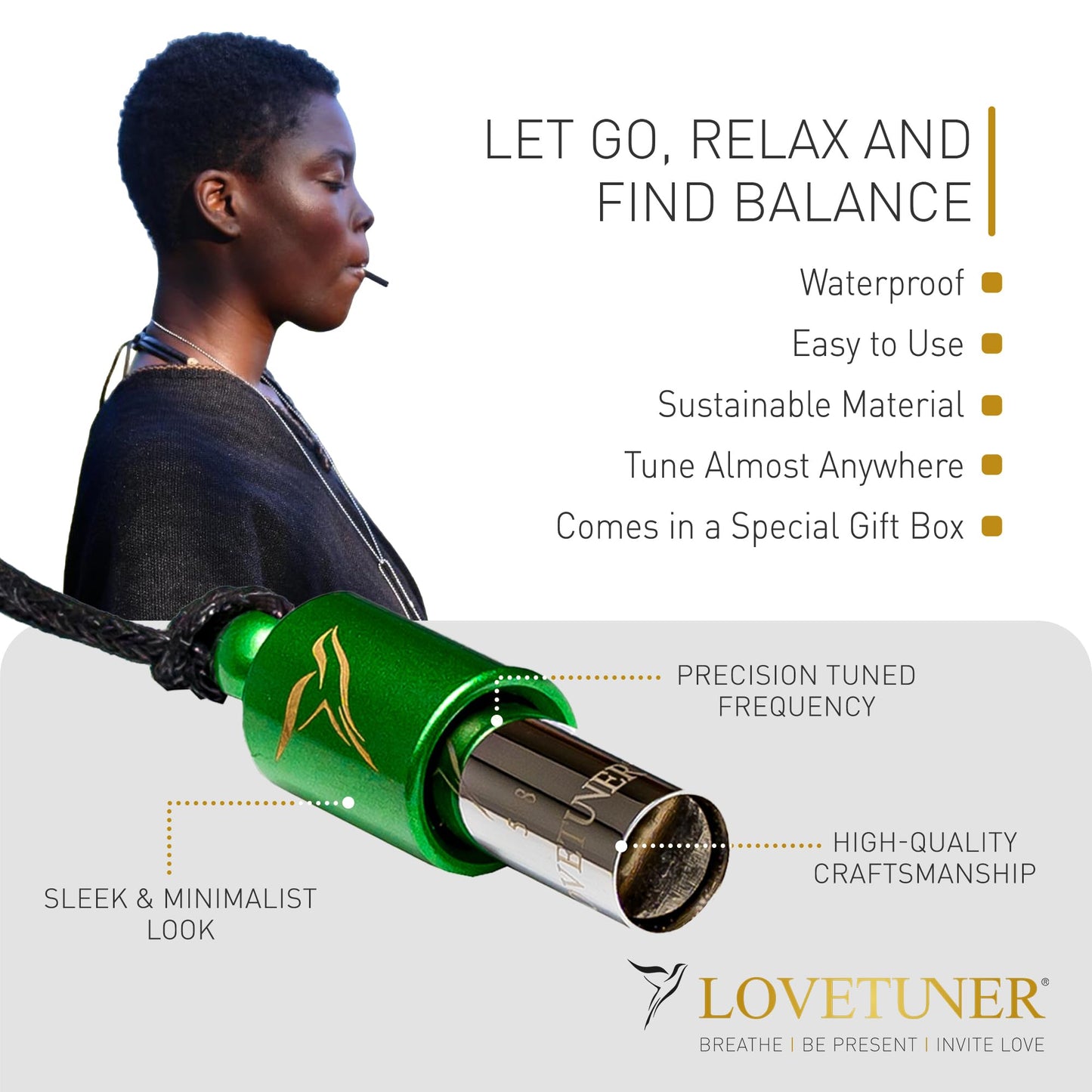 LOVETUNER 528Hz Breathing Necklace for Stress Relief, Mindfulness & Meditation | Sound Healing Whistle for Anxiety, Focus, Calm & Relaxation | Emotional Wellness, Inner Peace & Balance Necklace