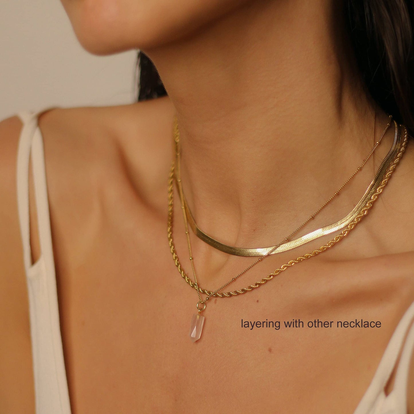 Freekiss Herringbone Necklace for Women,Dainty Snake Chain Necklace,14k Gold Plated Rope Necklace,Simple Layered Necklaces Jewelry Gift Women