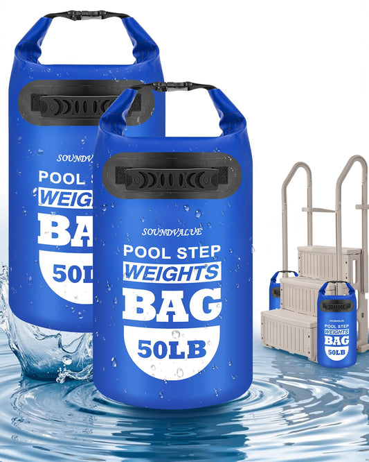 2 Pack 50lb Heavy Duty Pool Ladder Weights, Universal Above Ground Pool Step Sand Bags with Handles, 500D PVC Durable Waterproof & Foldable Sandbags for Swimming Pool Stairs (Navy Blue)