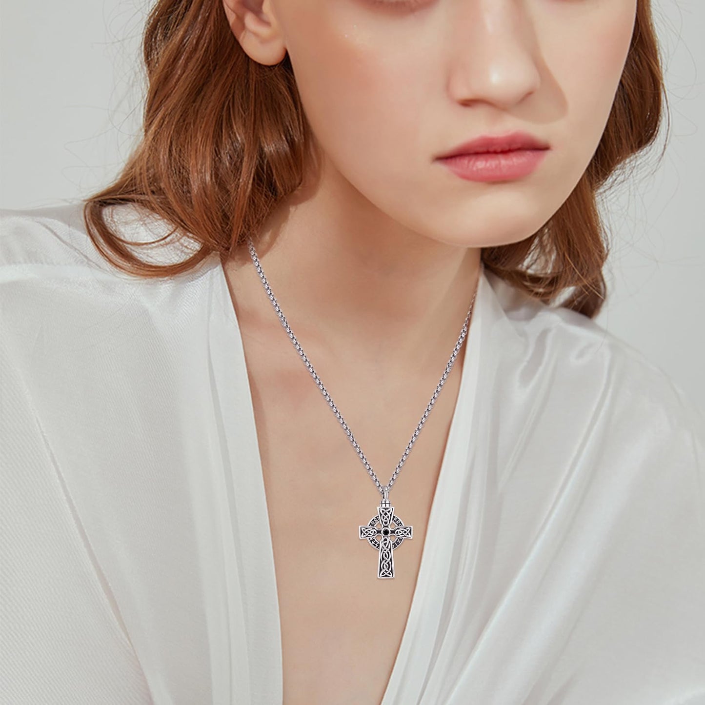 YEESIA Cross Urn Necklace for Men Women 925 Sterling Silver Crucifix Pendant Necklace Cross Urn Jewelry for Men Women