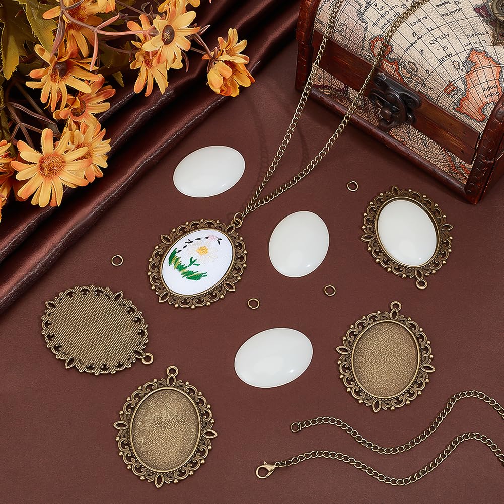 PH PandaHall 10 Sets Embroidery Pendant Kit Embroidery Stitching Necklace Cross Stitch Charms Necklace Bezel Pendant Trays with Cabochons for Beginners DIY Craft Necklaces Earrings Jewelry Making