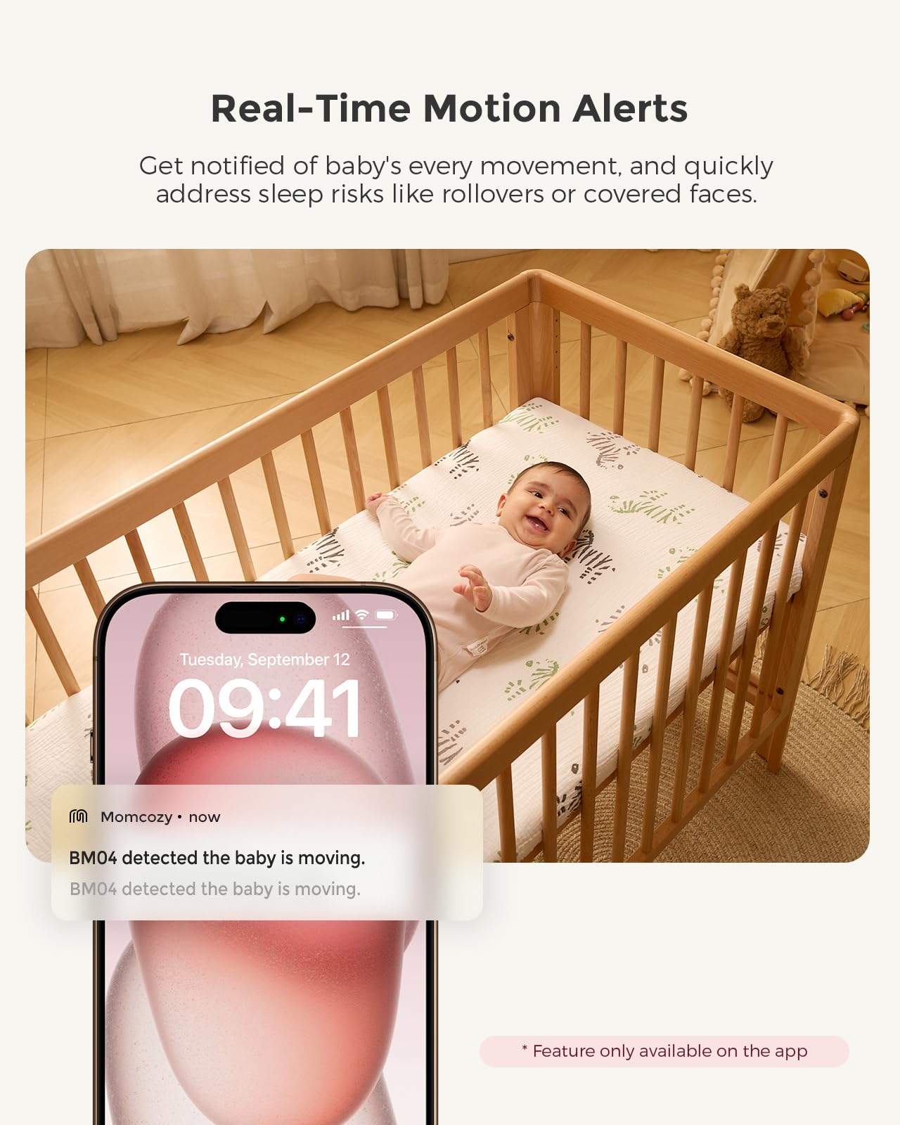 Momcozy Smart WiFi Baby Monitor with Camera and Audio, 5" 1080P Screen with Wall Mount, Motion & Cry Detection, Safe Fence, Clear Night Vision, 5000mAh Battery, 2-Way Talk, Photo & Video Recording