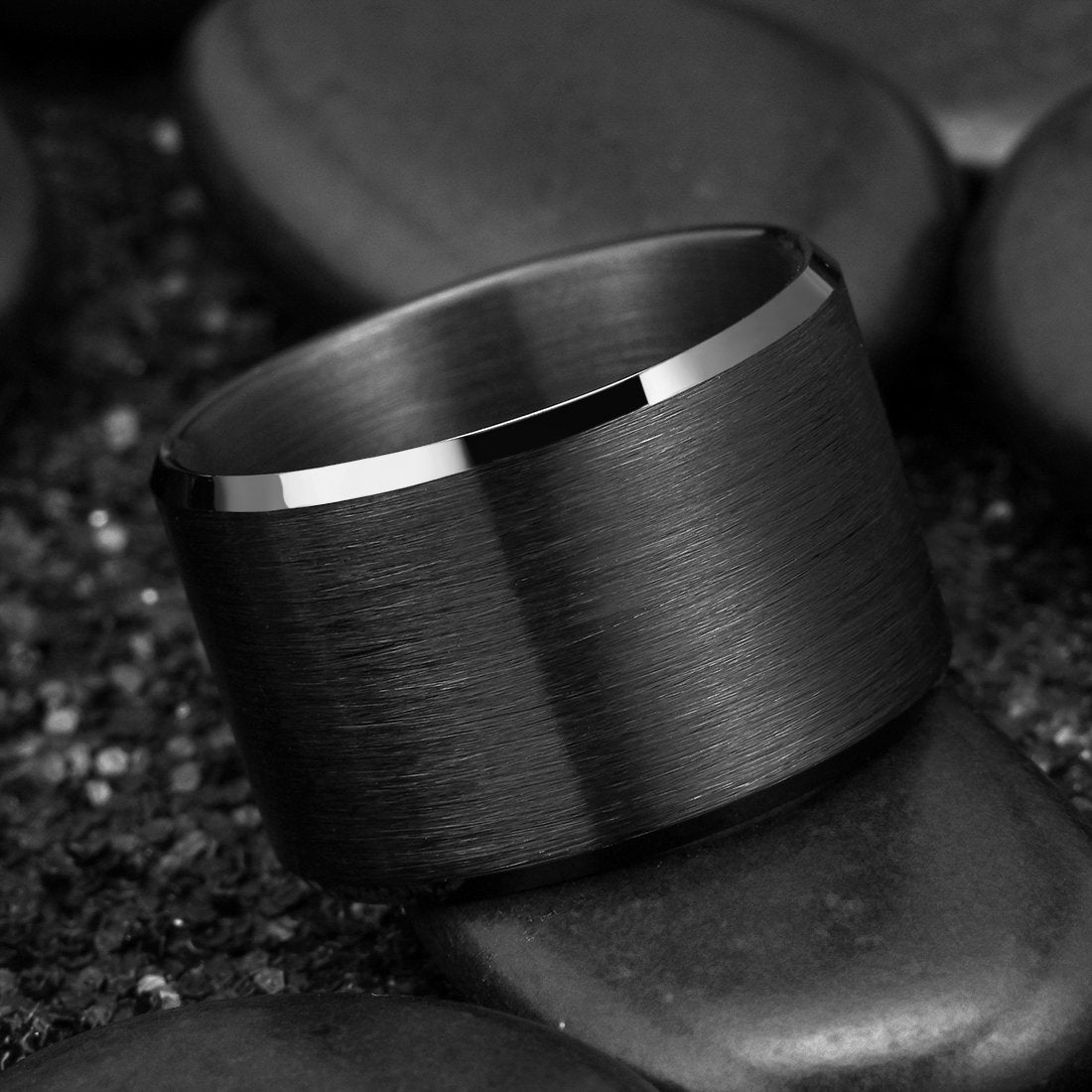 King Will Black-15mm Basic Wedding Ring For Men with Brushed Matte Surface Beveled Polished Edge Comfort Fit 14