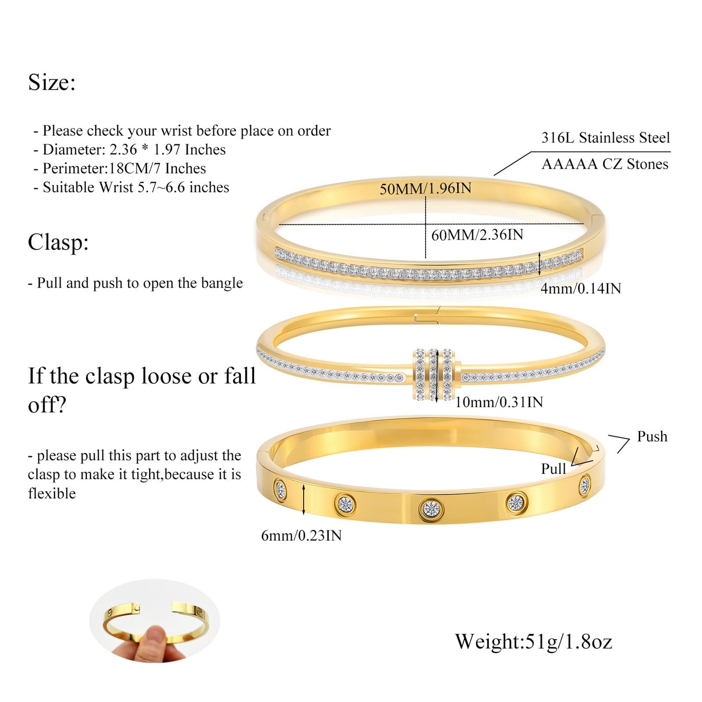 Camhanno Gold Bracelets for Women - Crystal Stackable Bangles with Friendship & Love Theme - Stainless Steel Jewelry, Ideal Birthday Gift (Style 4)