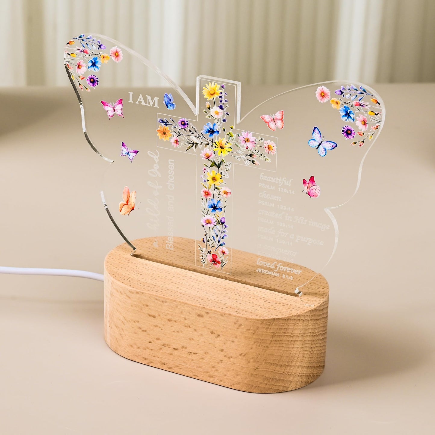 Baptism Gift for Girls Boys,Baby Shower Gifts,Butterfly Cross Night Light Gift for Baptism, Goddaughter, Godson, First Communion, Confirmation, Easter, Christmas | Christian Nursery Decor Gift