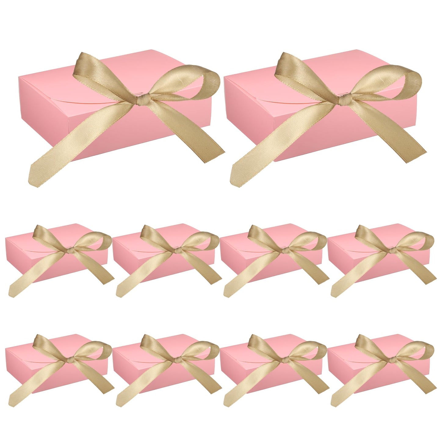 PATIKIL Gift Boxes with Lids, (10.6 x 7.8 x 3.1 Inch, Pink) (10 Pcs), Kraft Paper Bridesmaid Proposal Box with Gold Wrap Ribbons for Christmas Birthday Wedding Graduation Party