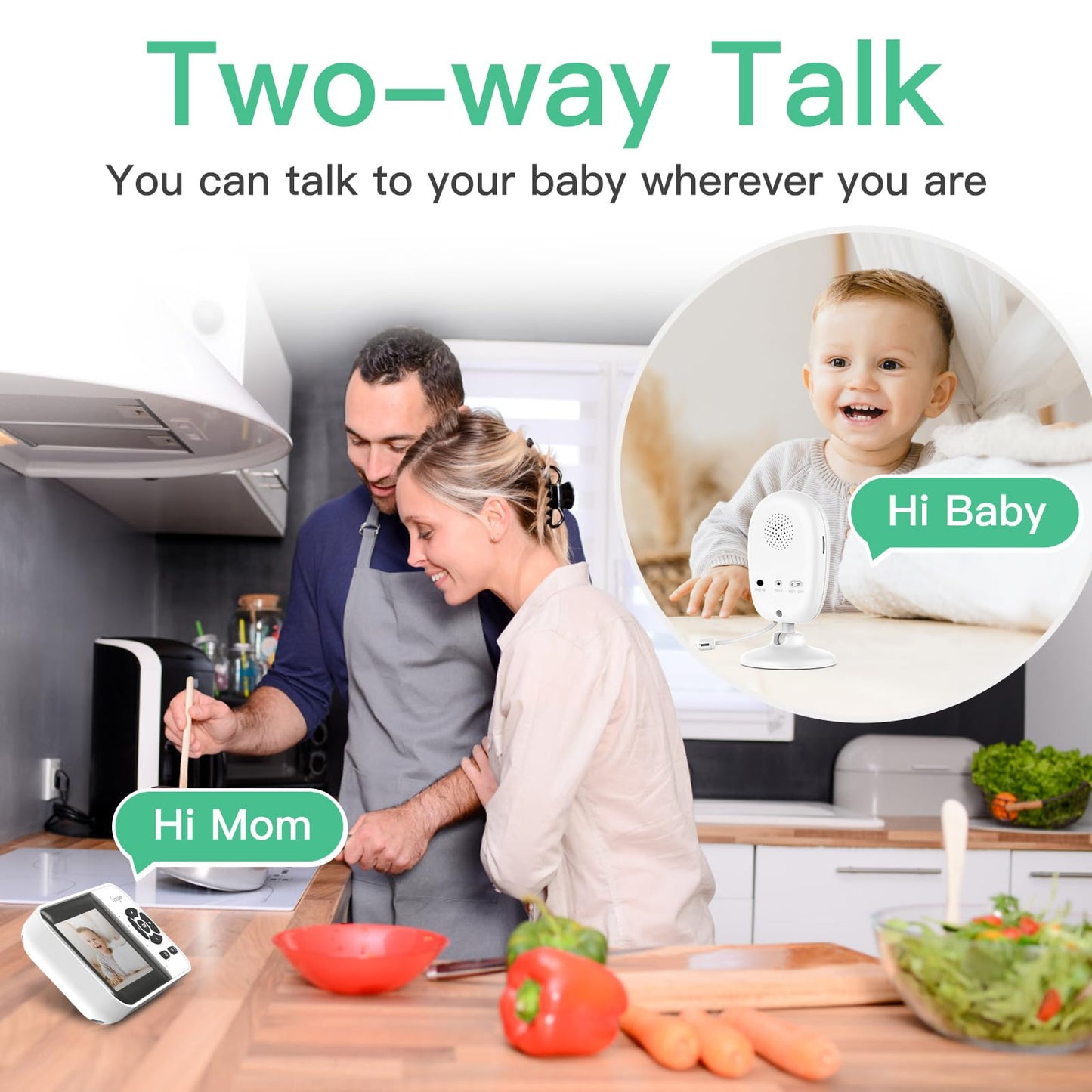 Simyke Smart Video Baby Monitor with Camera and Audio,Dual Mode,WiFi On/Off Switch,2.8inch Display,App,1080p Camera,1500ft Long Range,Night Vision,2-Way Talk,AI Baby Growth Album Function