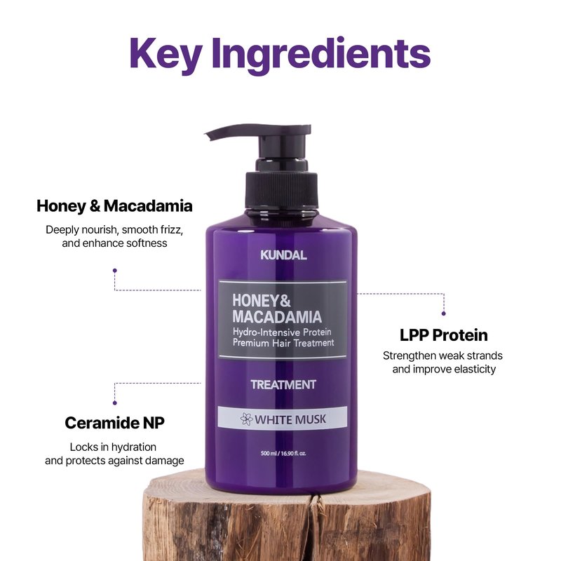 KUNDAL Honey & Macadamia Hydro-Intensive Protein Premium Hair Conditioning Mask, Cherry Blossom, 16.9 Fl Oz, Pack of 2 - Korean Hair Care Controls Frizz, Restores Softness, LPP Protein