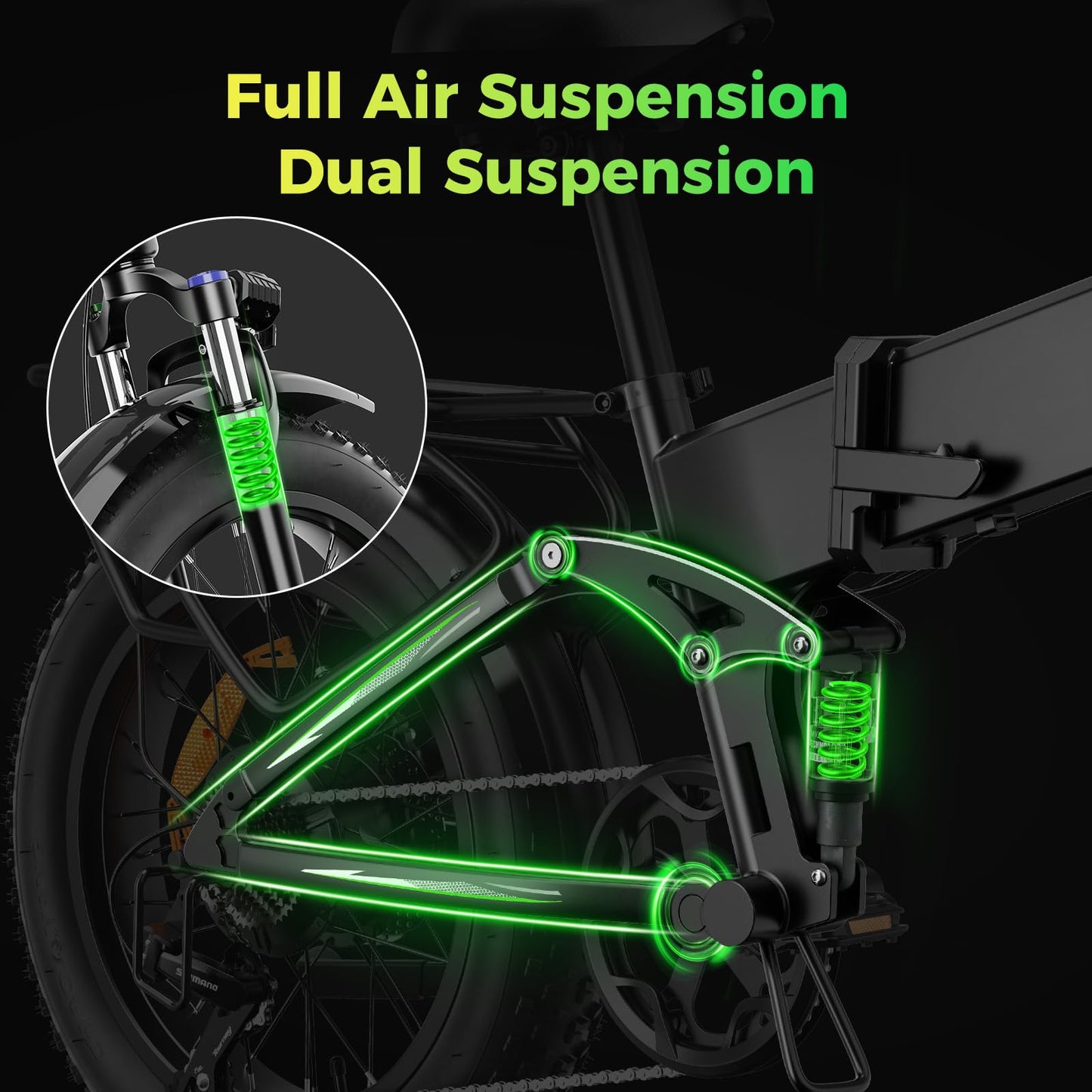Aipas F3 Electric Bike for Adults with 1500W Motor Peak,48V12.8Ah Removable Battery Max 62 Miles 28MPH,20" x 3.0 Fat Tire Folding Electric Bike with 7-Speed and Full Suspension with Rear Basket