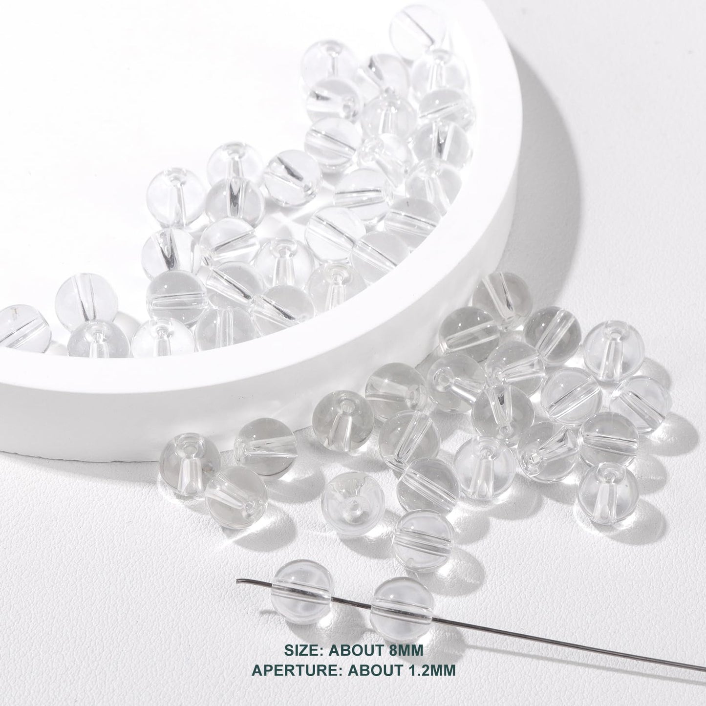 Risyfjew 50PCS 8mm Natural Clear Quartz Beads Gemstone Round Loose Beads for Jewelry Making Chakra Crystal Stone Beads for Bracelets Necklace Earrings Making Supplies (50pcs/Strand)