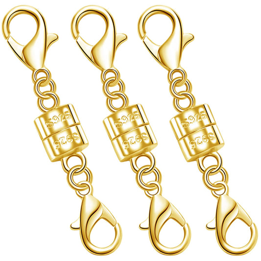 925 Silver Double Lobster Magnetic Necklace Clasps,Magnetic Jewelry Clasps for Necklaces Extender Bracelet Clasps and Closures (3golden)