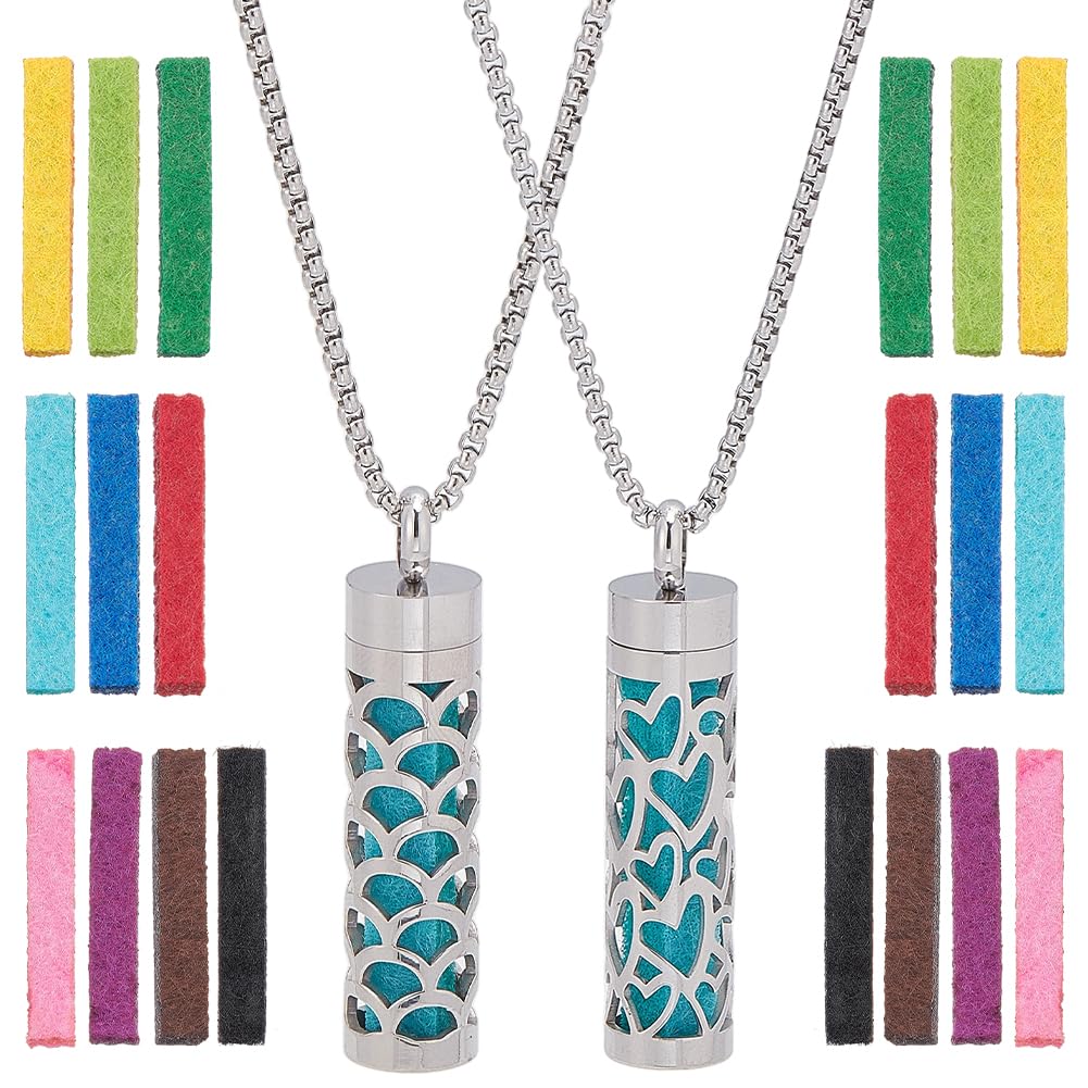 WADORN 2 Styles Essential Oil Diffuser Necklace for Women, Aromatherapy Aroma Diffuser Pendant with 20Pcs Pads Stainless Steel Scent Necklace Charms for Birthday Essential Oil Jewelry Gift