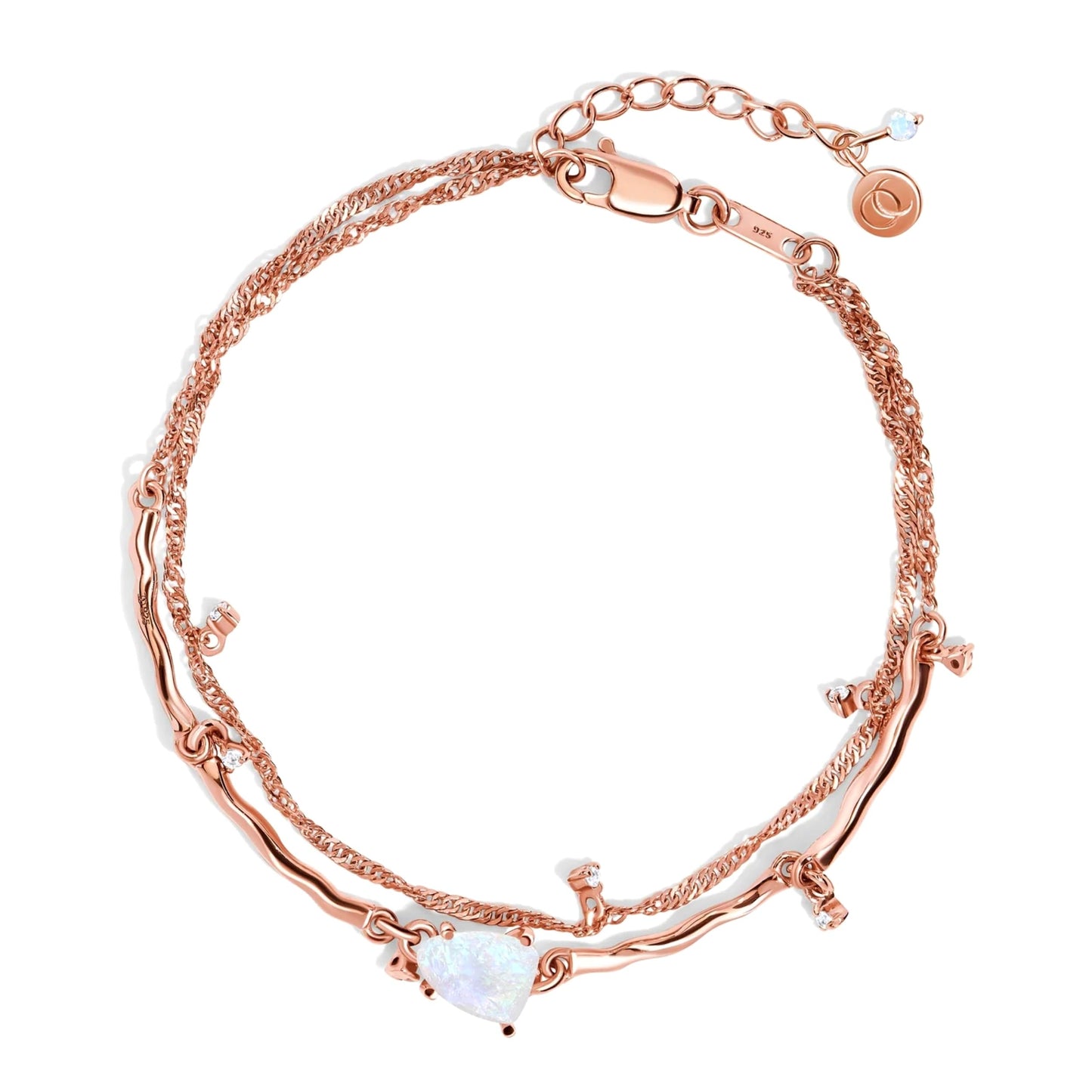 Moon Magic Moonstone Bracelet for Women | Black Obsidian, Rose Quartz Bracelet/Real 925 Sterling Silver | 18k Rose & Yellow Gold Rainbow Genuine Moonstone Jewelry for women | June Birthstone Bracelet