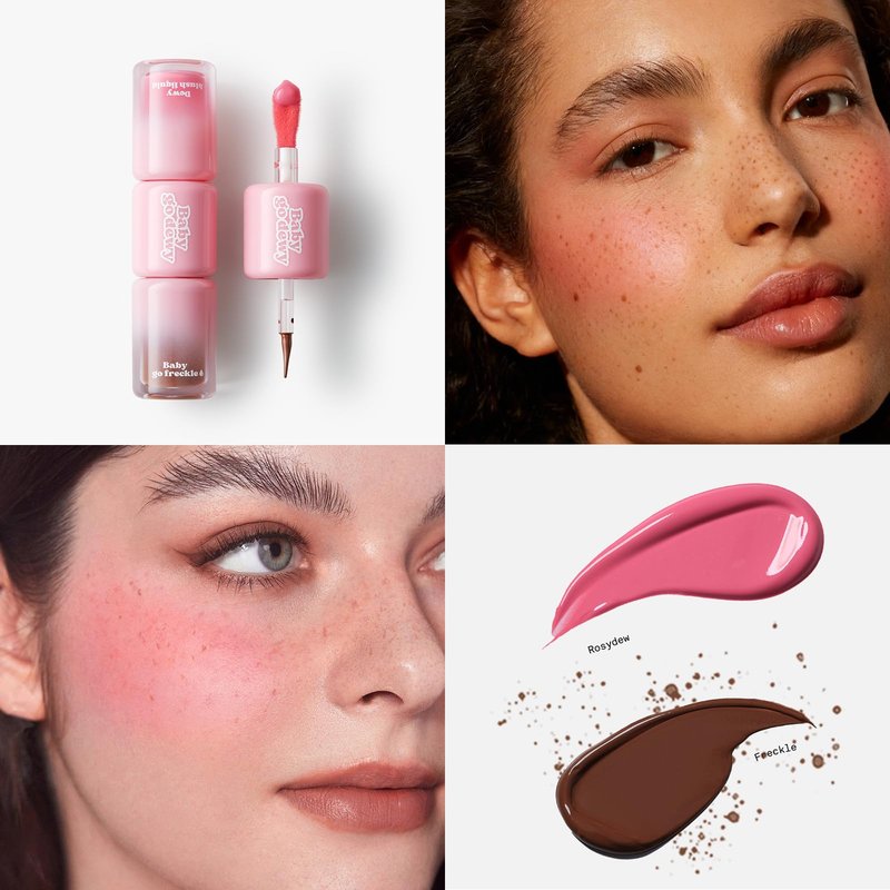 Baby Go Dewy [Blush & Freckles 2-in-1] Liquid Blush with Freckle Pen, Buildable & Waterproof, Long-lasting Formula for Natural Rosy Flush (Rosydew)