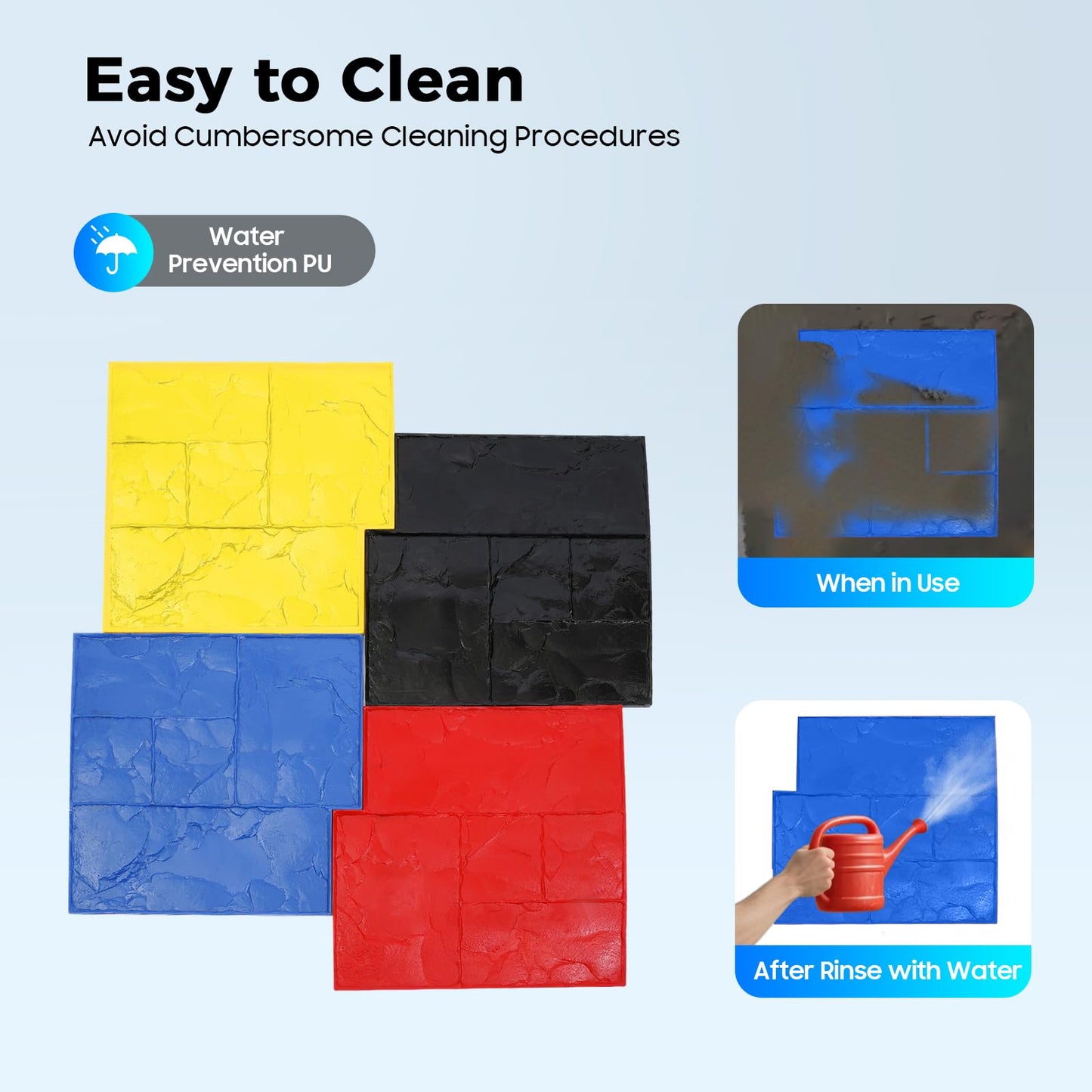 LNUJIUN 4 Pieces Concrete Stamps Mats Set 24"x24" Concrete Texturing Skin with Handles 0.7" Thickness Stone Texture Cement Stamps for Walls/Floors (4 Colors)