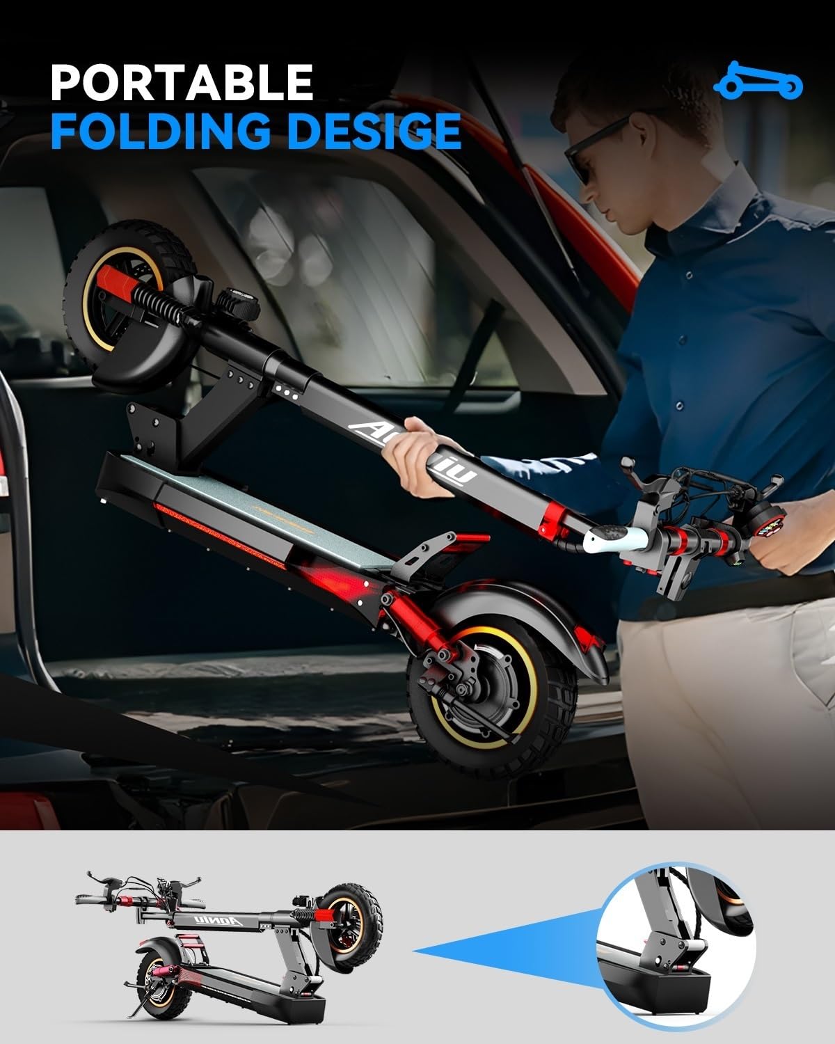 AONIU M4 Electric Scooter for Adults with seat 25-30 mph Fast Speed Heavy Duty 300+ lbs 10 inch Off Road Foldable e Scooter Mobility e Scooters for Girls Men Teens 31-37 Miles Long Range Bike