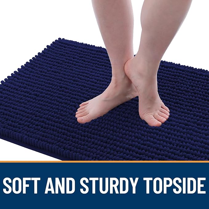 OLANLY Dog Door Mat for Muddy Paws 30x20, Ultra Absorbent Chenille Mud Doormat, Non-Slip Washable and Dirt Trapping Doormat for Indoor Entryway, Quick-Dry Indoor Pet Bed Mats for Dogs, Navy Blue