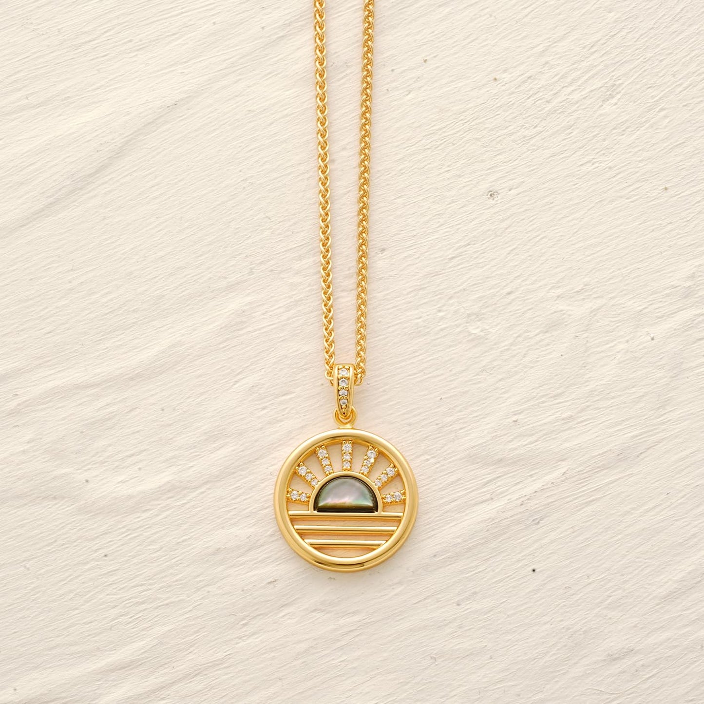 MYEARS Women Gold Necklace Sun Sunrise/Sunset Open Circle Pendant Black Mother of Pearl Cubic Zirconia 14K Simple Dainty Twisted Chain Everyday Summer Beach Jewelry