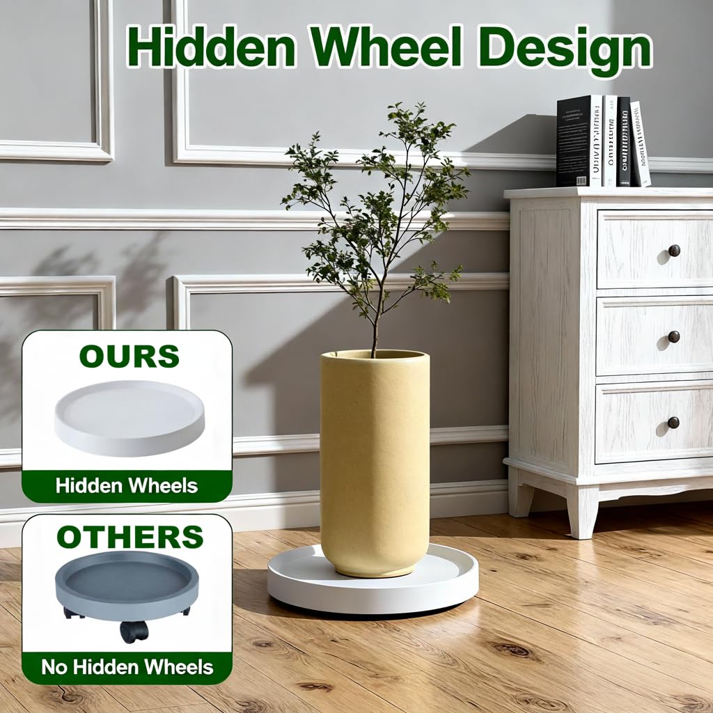 KangTeer Plant Caddy with Hidden Wheels,2-Pack 10 Inch Gray+Light Gray Rolling Plant Stand Mobile Tray, Easy Move Small & Medium Pots, Air Purifiers - Protect Hardwood & Tile Floors