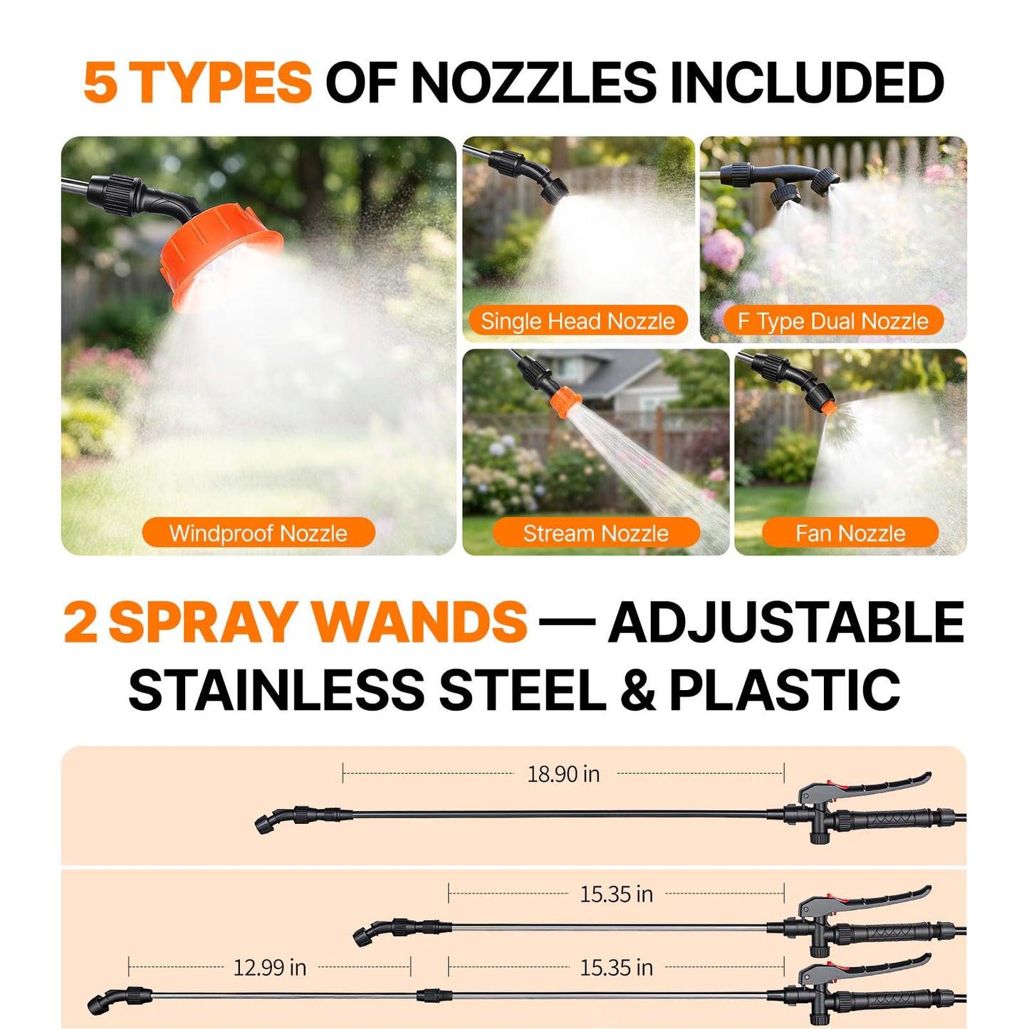 OGERY Battery Powered Backpack Sprayer 4 Gallon, 2.6Ah 21V Battery Electric Sprayer with 6 Nozzles, Telescopic Stainless Steel + Plastic Wand for Lawn Garden Weed Yard Cleaning (Charger Included)