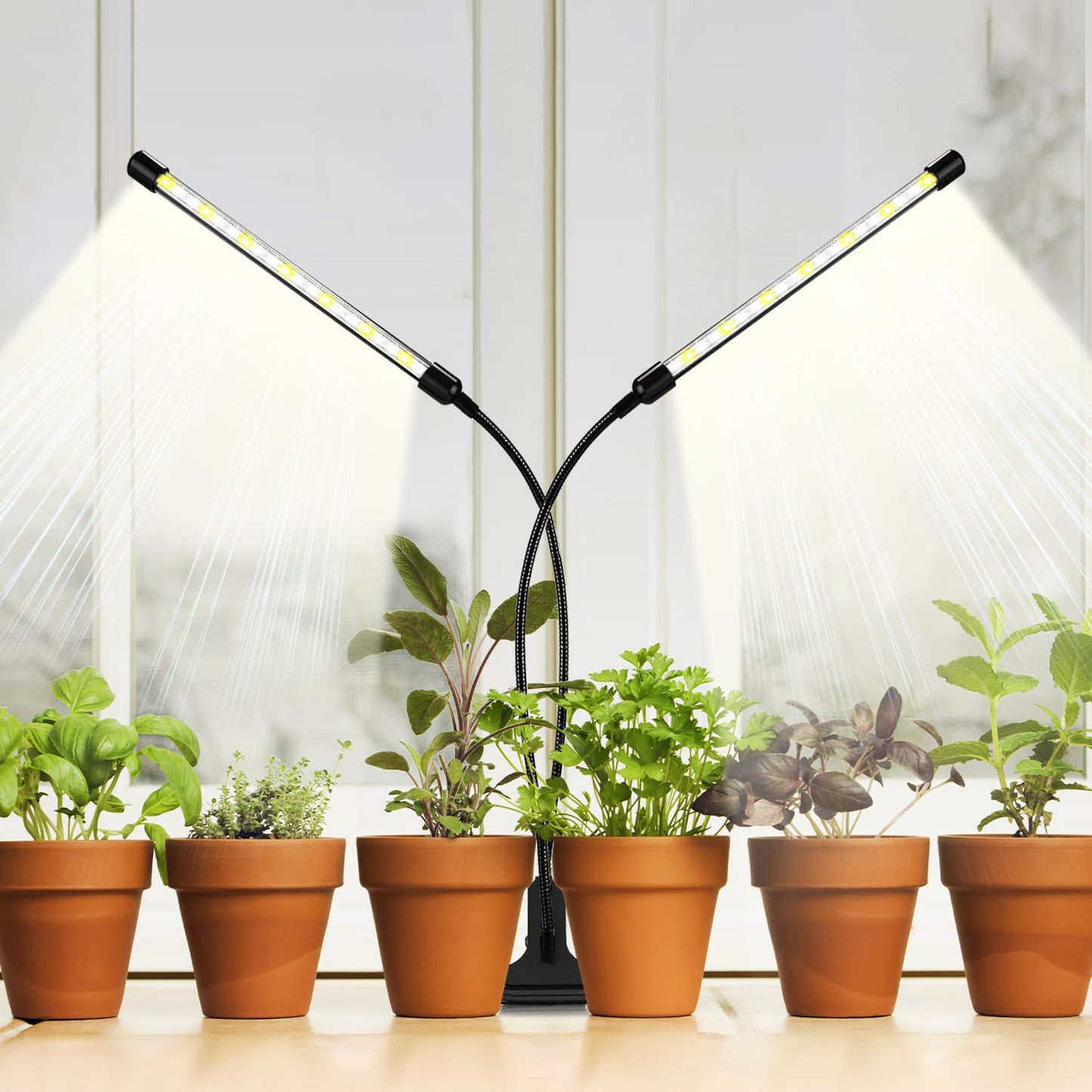bseah Plant Grow Light for Indoor Plants, Full Spectrum Indoor Grow Light, 10-Level Dimmable and Auto ON & Off Timer (2 Head 2 Pack)
