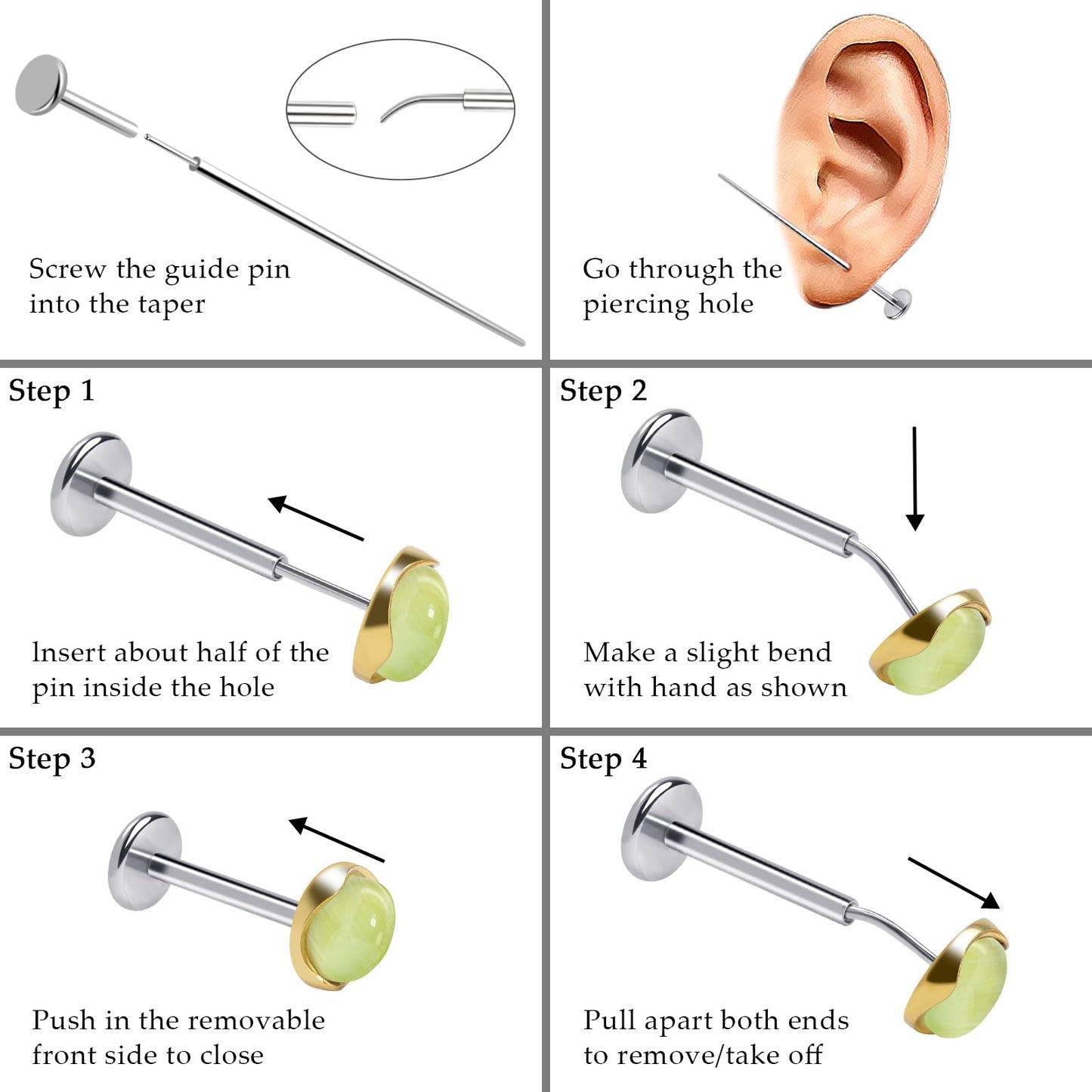 Limerencia Hypoallergenic Earrings for Sensitive Ears - 18G G23 Titanium Round Cat's Eye Push in Stud Earrings, Cartilage Stone Pierced Earrings for Women Men Gift,Champagne 4mm