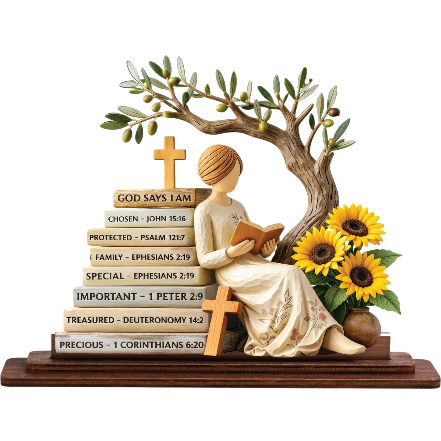 KATINAT Christian Gifts for Women, Bible Verse Desk Decor, God Says I Am Decorative Sign, Inspirational Religious Tabletop Plaque for Office Desk, Home, Prayer Room, Mother’s Day for Her