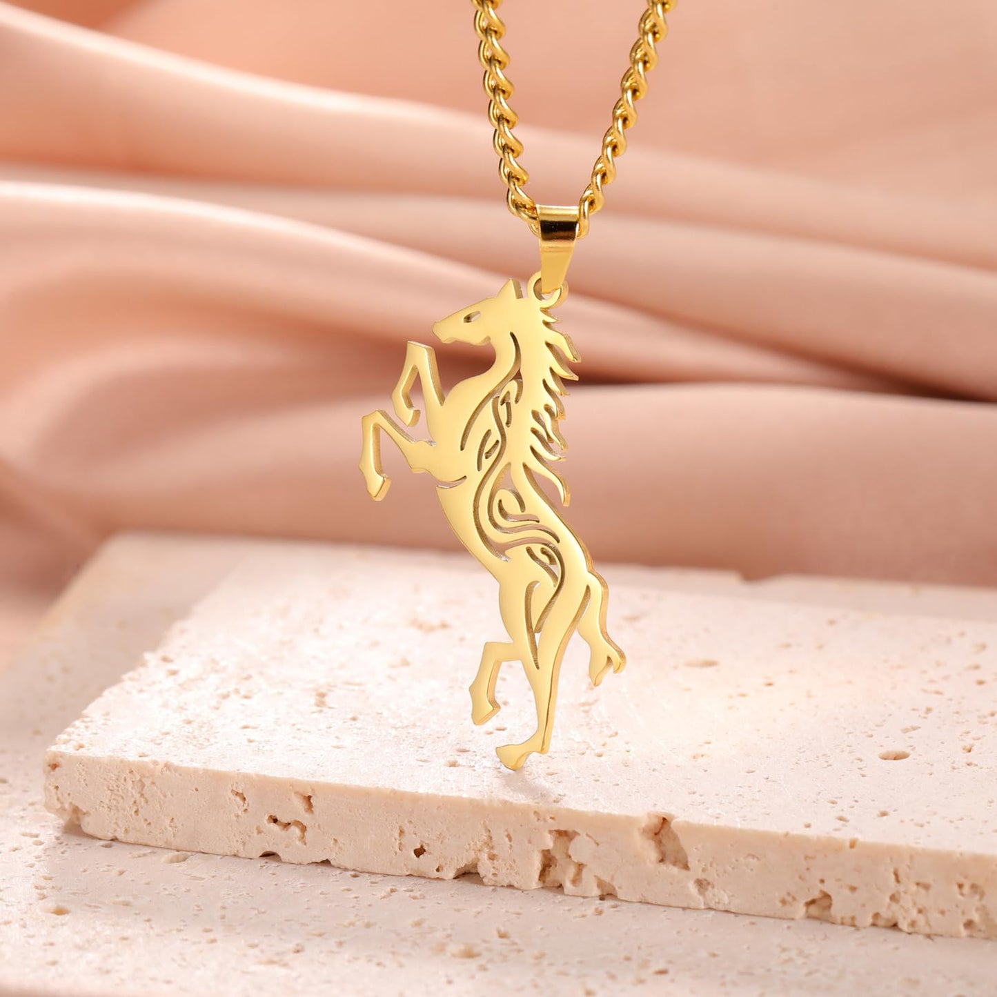 VASSAGO Horse Necklace for Women Men Stainless Steel Horse Pendant Necklace Animal Jewelry Horse Lover Gifts (gold)