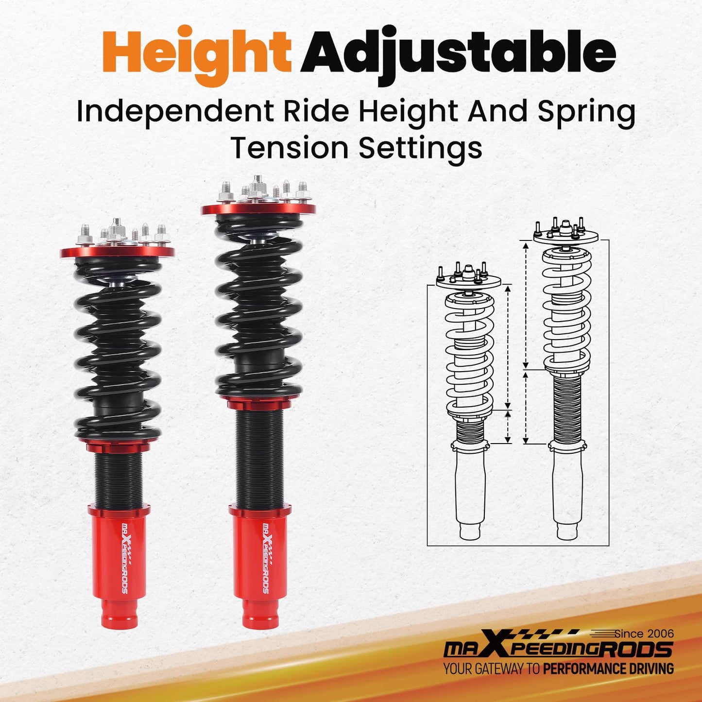 maXpeedingrods Coilovers for Honda Acoord 2008-2012, for Acura TSX 2009-2014, Height Adjustable Coilovers Suspension Kit, Preset Damping Shock Absorber Lowering Kit Red