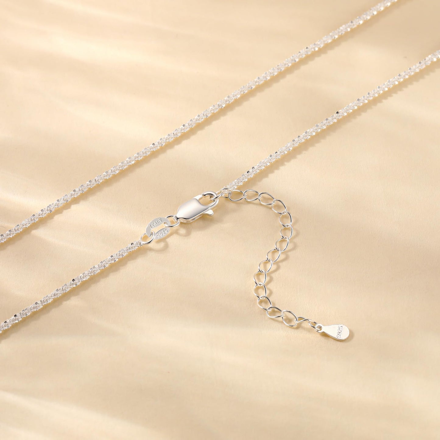 Freekiss 925 Sterling Silver Chain Choker Necklace for Women Trendy 16+2 Inch Adjustable Dainty Layered Sparkle Glitter Chain Necklace Simple Minimalism Fashion Silver Jewelry Gift 2.5mm