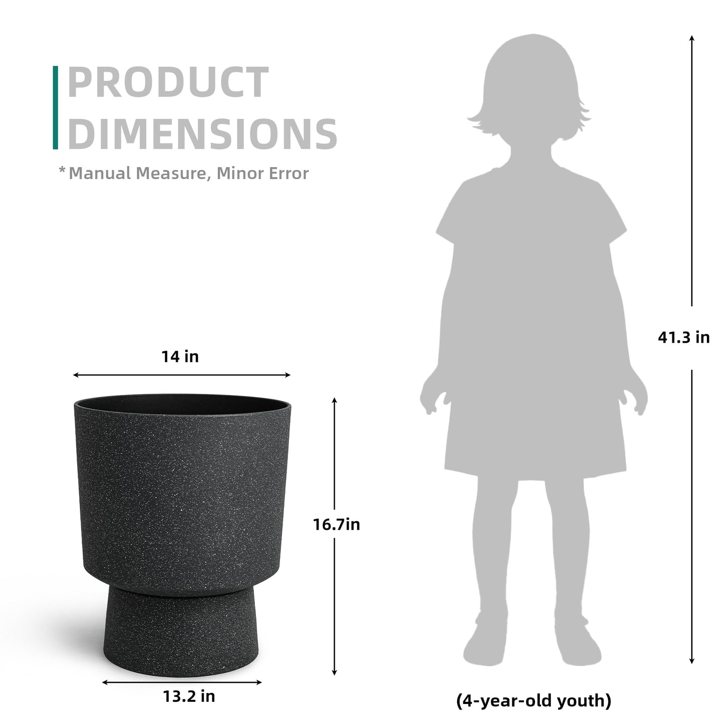 Autodaya 16.8" Modern Pedestal Planters Set of 2, Large Plastic Flower Pots with Terrazzo Finish, Drainage Hole & Weather Resistance for Indoor/Outdoor Garden Patio Balcony Decor