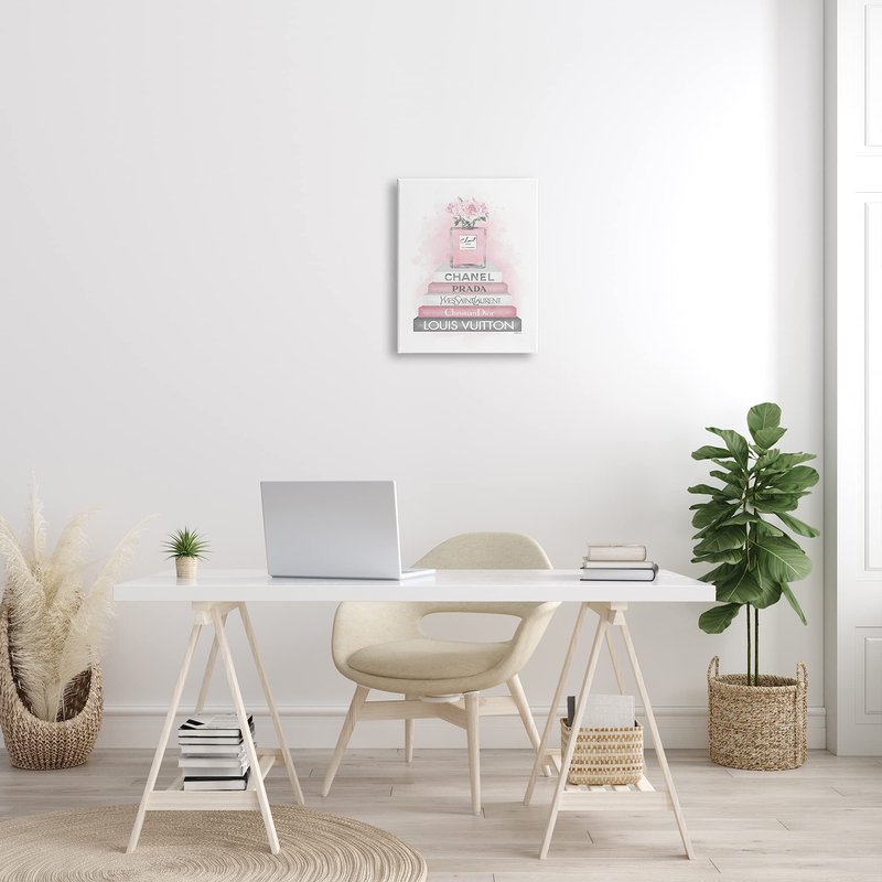 Stupell Industries 'Pink Roses Perfume Bottle Glam Fashion Bookstack', Canvas Art, 16 x 20 Inches, Easy to Hang and Sturdy, Made in USA, by Amanda Greenwood