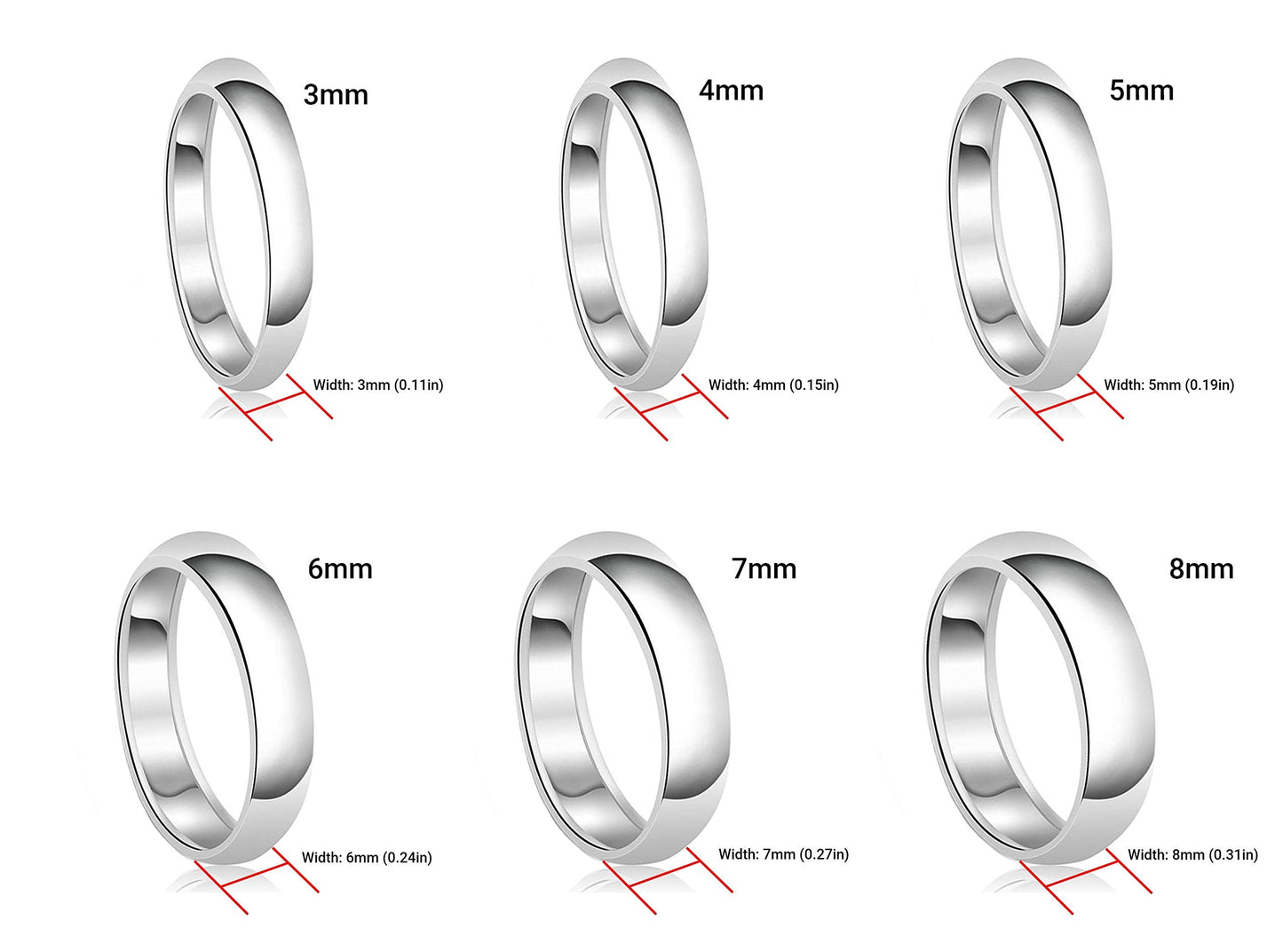 Tioneer Jewelry | Sterling Silver Plain Dome Wedding Band | Wedding Band for Women & Men | Sterling Silver Jewelry, Silver, 3mm, Size 6