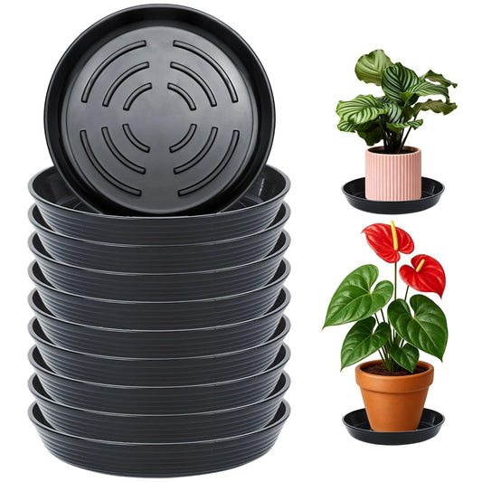 AKODENORA 10 Pack Plant Drip Trays, 9inch Heavy Duty Plastic Plant Saucer, Plant Pot Saucers Bulk, 1.5'' Deeper Plant Plates to Catch Water Durable Flower Pot Plant Saucer for Indoors Outdoor Use