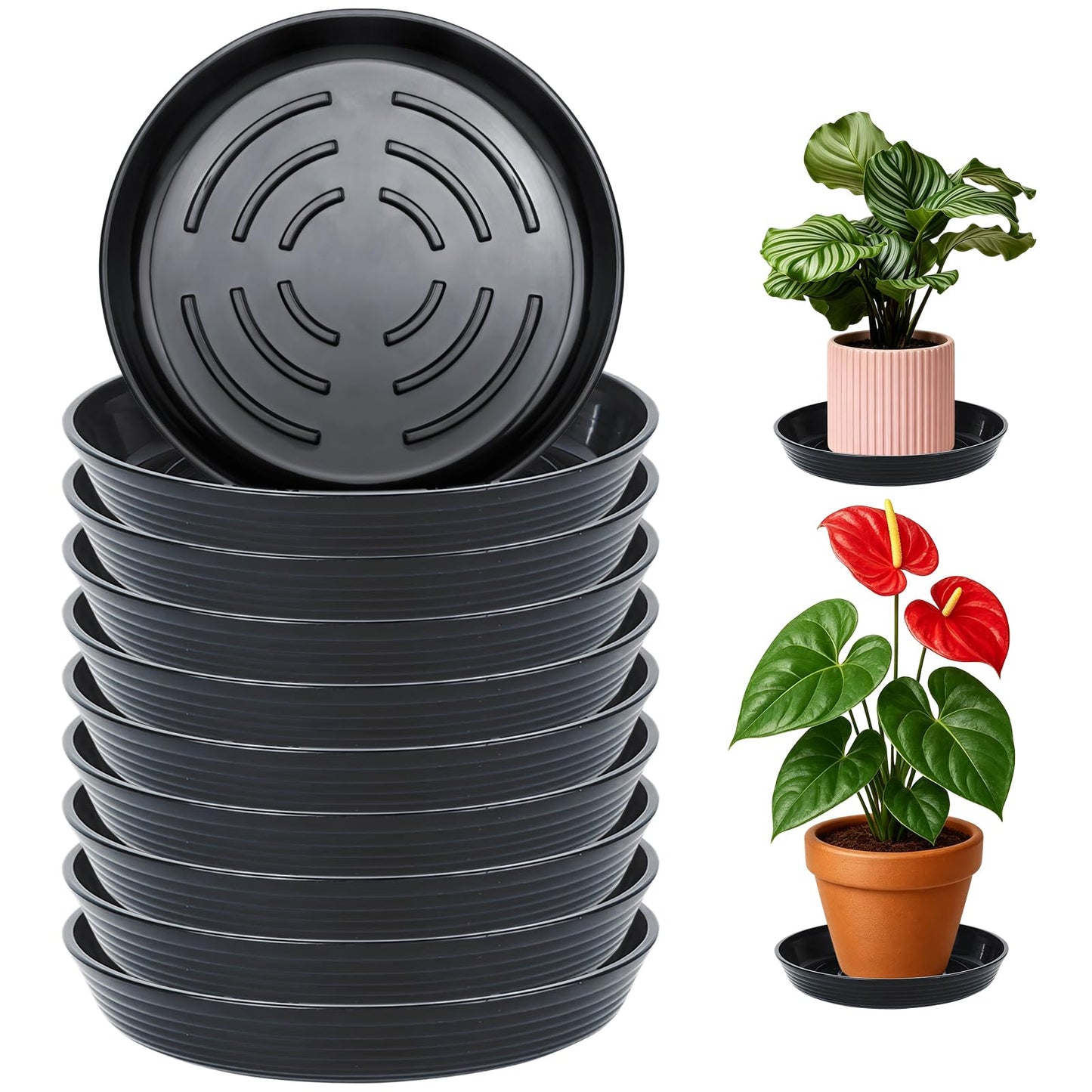 AKODENORA 10 Pack Plant Drip Trays, 10inch Heavy Duty Plastic Plant Saucer, Plant Pot Saucers Bulk, 1.5'' Deeper Plant Plates to Catch Water Durable Flower Pot Plant Saucer for Indoors Outdoor Use