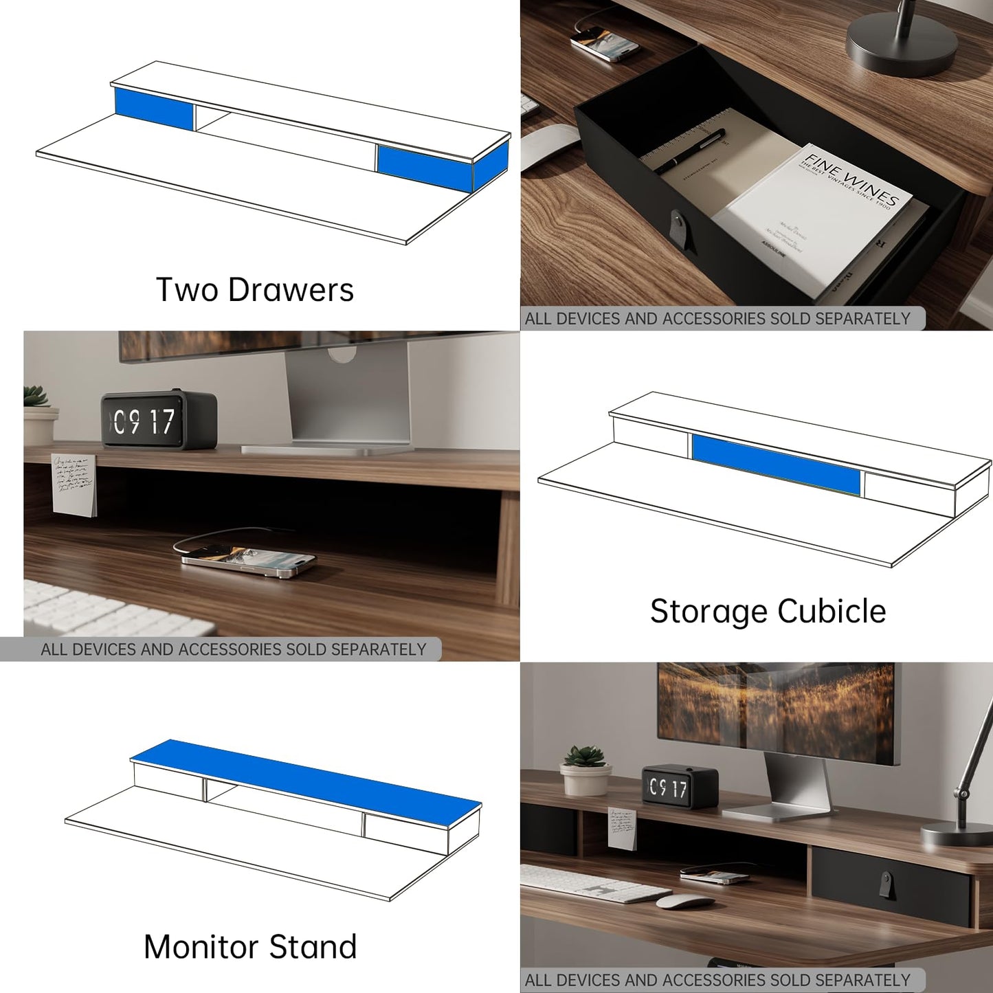 HUANUO 55" x 26" Electric Standing Desk with 2 Drawers, C-Clamp Mount Compatible, Height Adjustable Computer Desk, Home Office Stand Up Desk with 4 Preset Heights & 2 Hooks, Walnut