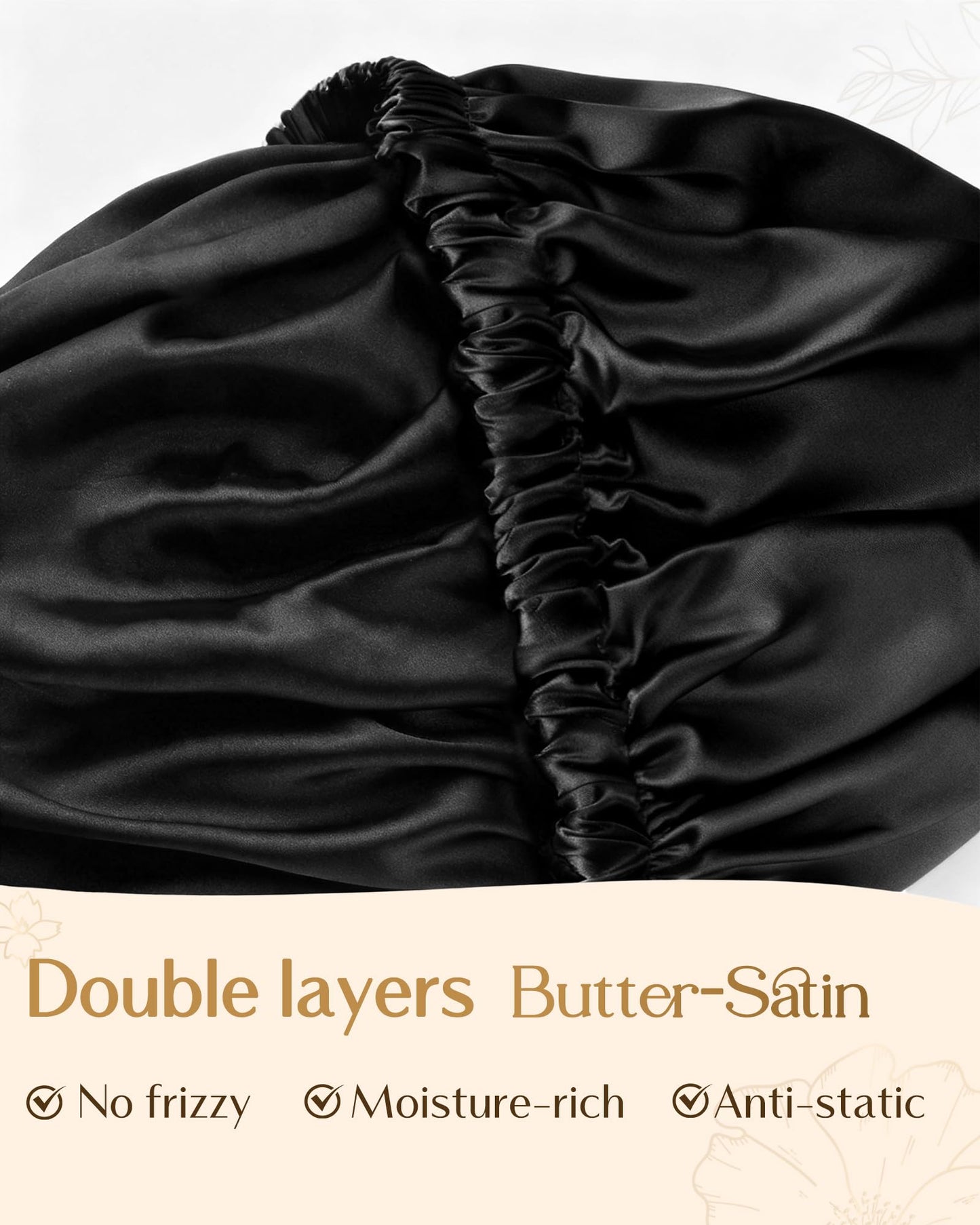 YANIBEST Adjustable Satin Bonnet Double Layer Hair Bonnet for Sleeping Bonnets for Women Hats Curly Natural Hair, Black