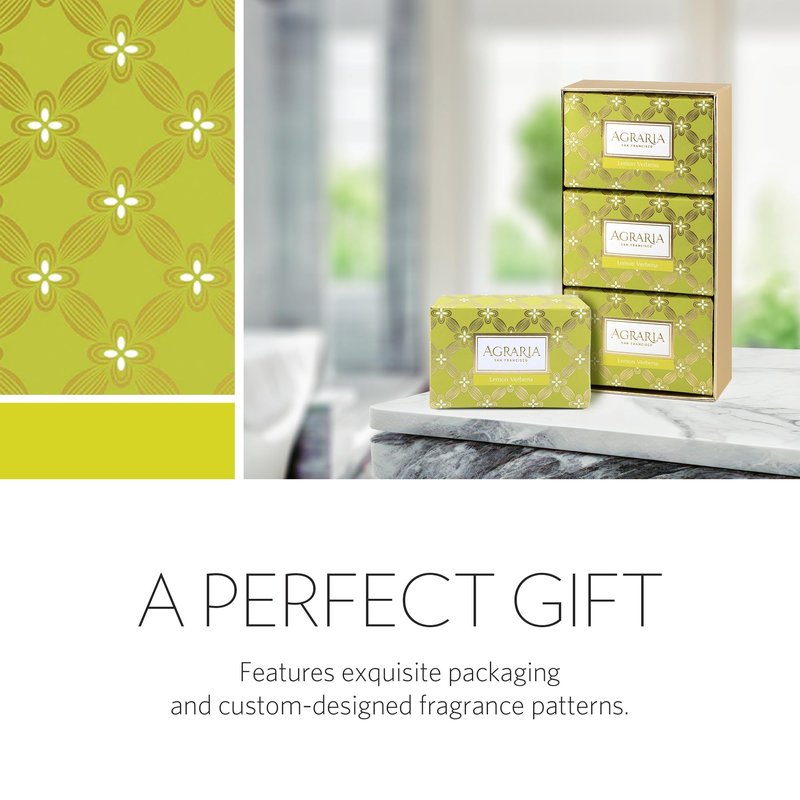 AGRARIA Luxury Bath Lemon Verbena Bar Soap, French Triple Milled Soap, Moisturizing Shea Butter & Kukui Oil Infused Gift for Men and Women, 8 oz