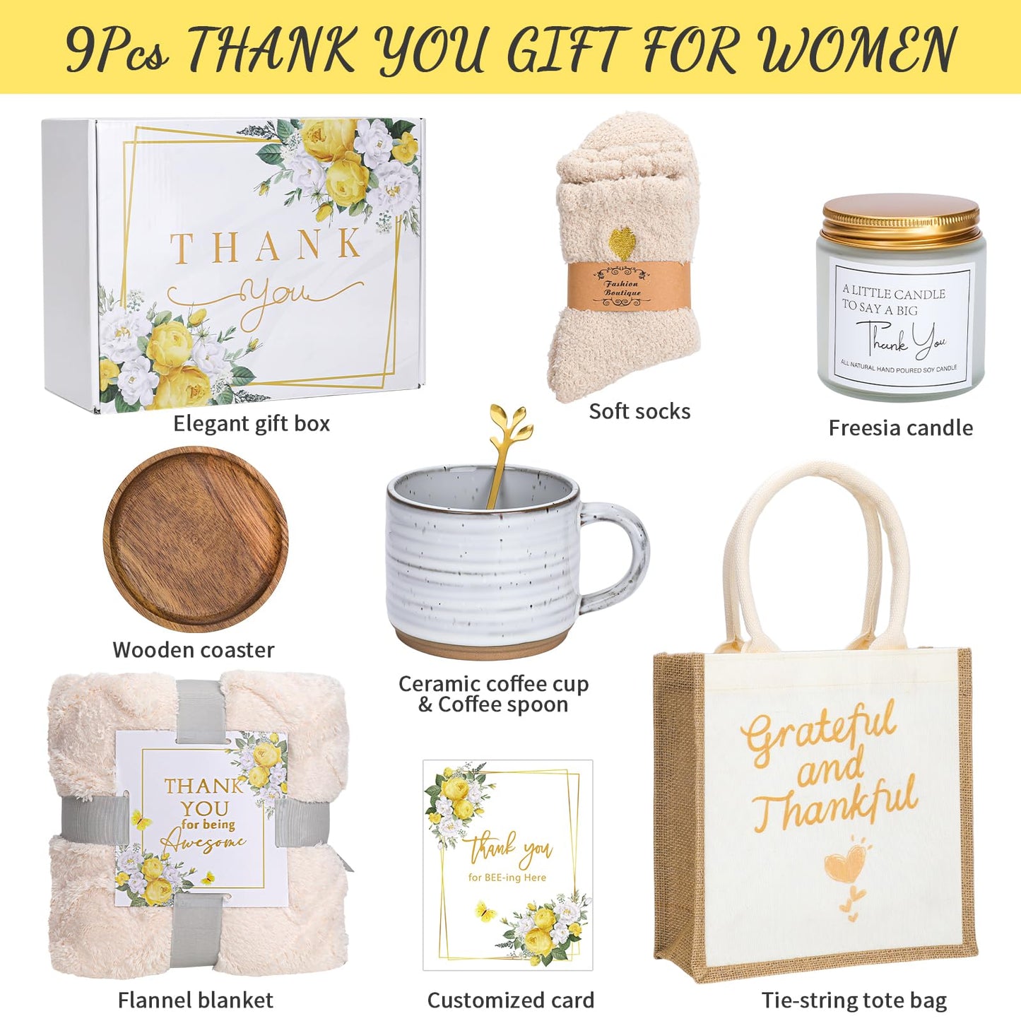 Thank You Gifts for Women ,Administrative Professional Day Gifts with Blanket, Mug, Candle, Socks, Tote Bag for Coworkers Employee Women Teacher Nurse Mentor Friends