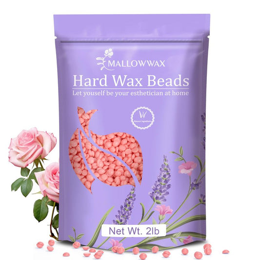 Mallowwax Hard Wax Beads for Hair Removal, 2LB – Premium Hair Removal Wax Refill for Sensitive Skin with Rose Formula, Ideal for Facial and Brazilian Areas