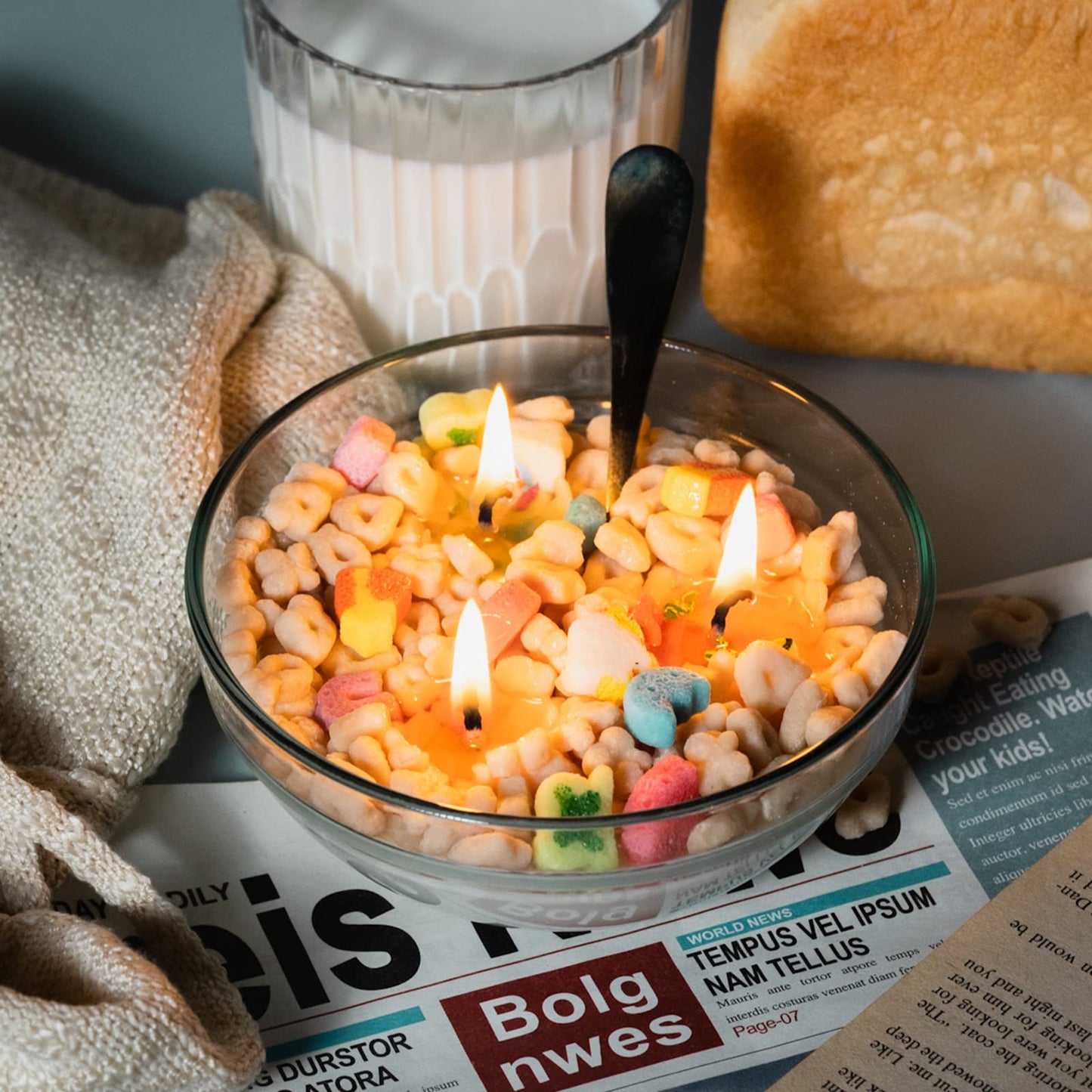Funny French Vanilla Cereal Bowl with Metal Spoon Candle Morning Ritual Gift