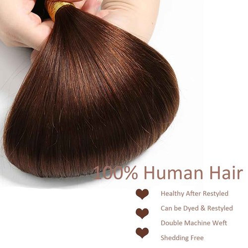 Habiliana Bundles Human Hair 26 28 30 Inch Straight Dark Brown 4 Human Hair Bundles 11A Unprocessed Brazilian Virgin Quick Weave Hair Extensions for Black Women