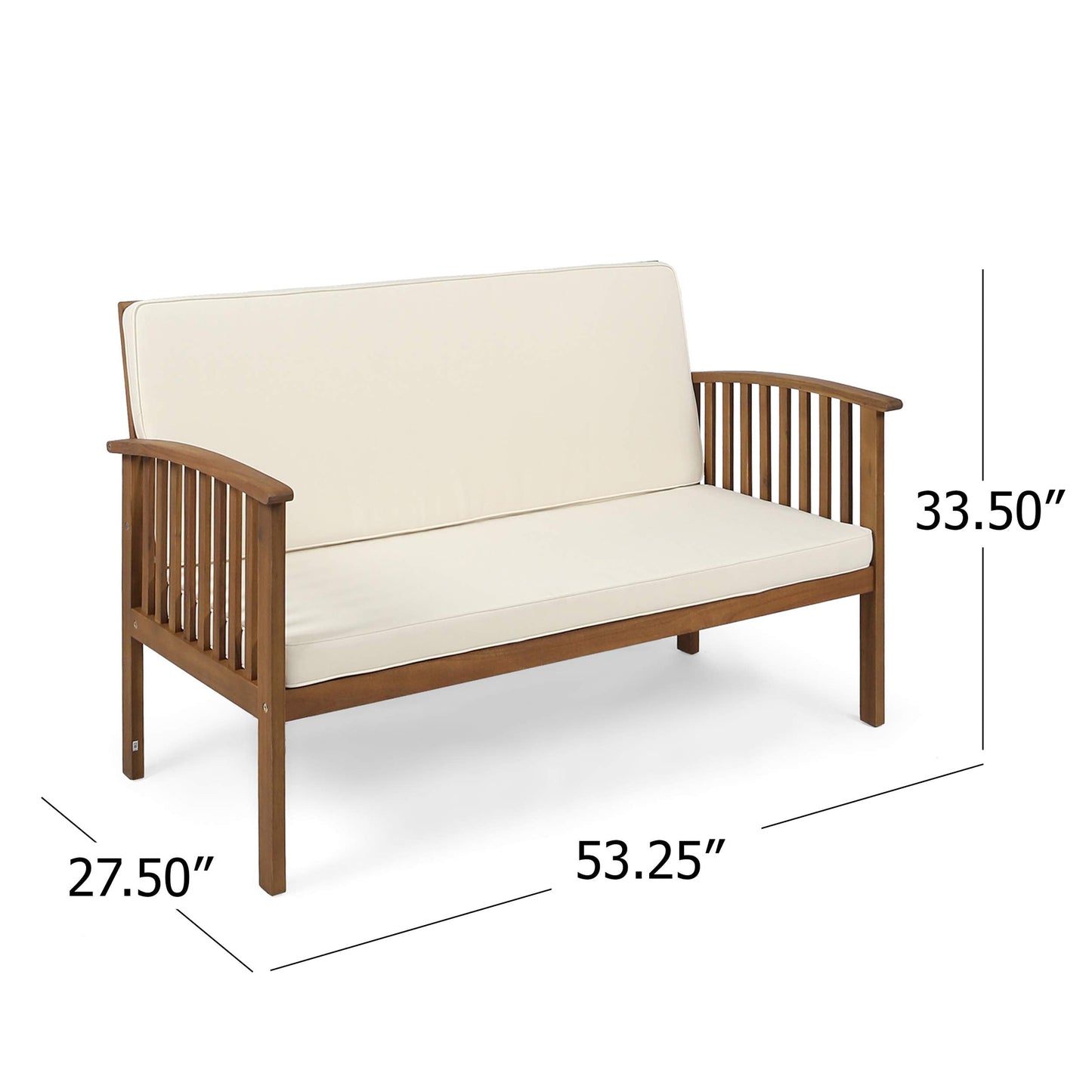 Christopher Knight Home Grace Outdoor Acacia Wood Loveseat, Brown Patina Finish and Cream