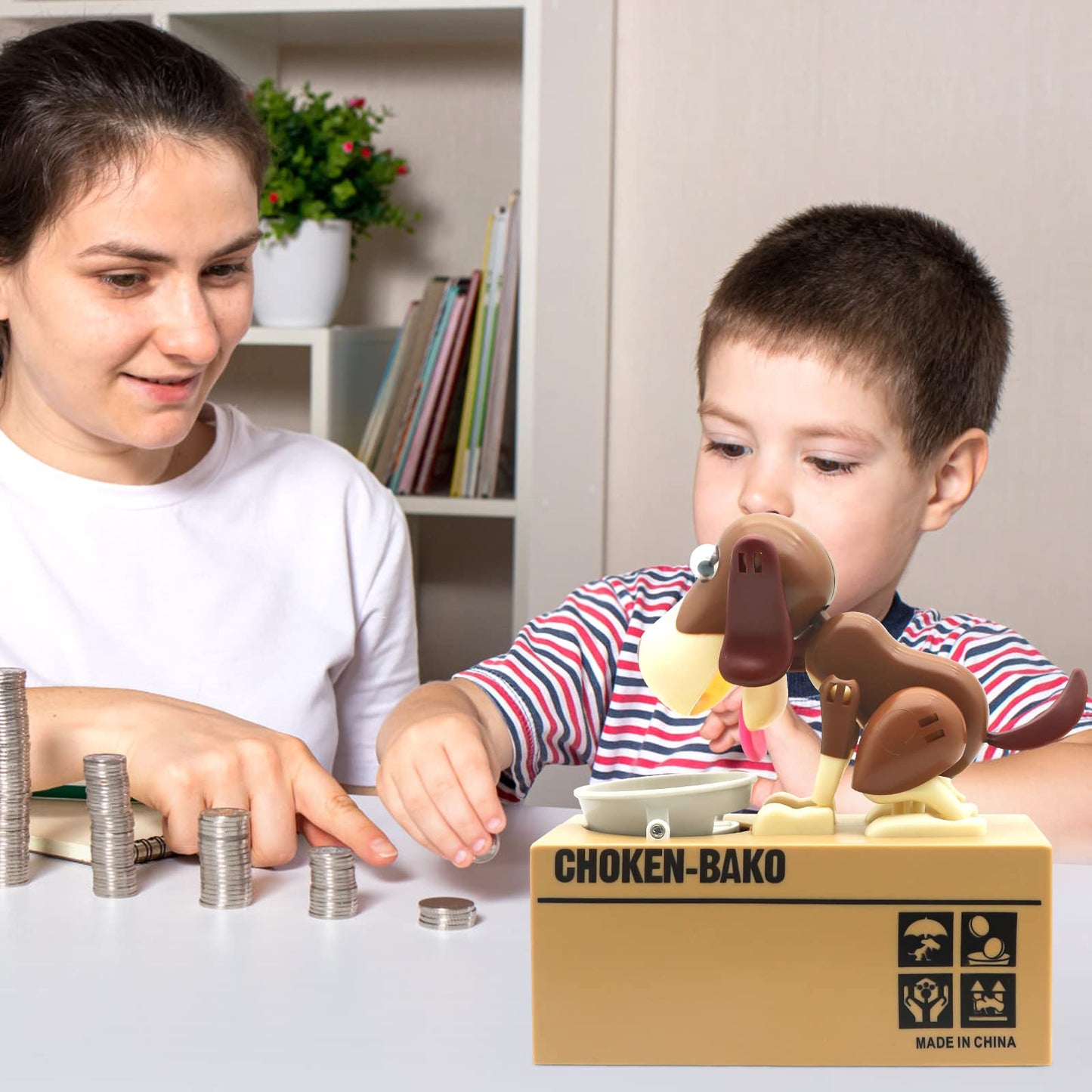 Hungry Dog Piggy Bank, Cute Dogs Steals Coins Like Magic Coin Munching Toy Money Box Birthday Gift for Kids