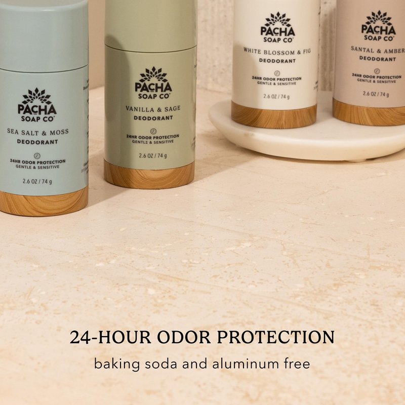 Pacha Soap Co. Aluminum-Free Deodorant - Sea Salt & Moss Scented, 24-Hour Odor Protection for Gentle & Sensitive Skin, Clean Ingredients, Baking Soda-Free, Made in the USA, 2-Pack (2.6 oz Each)