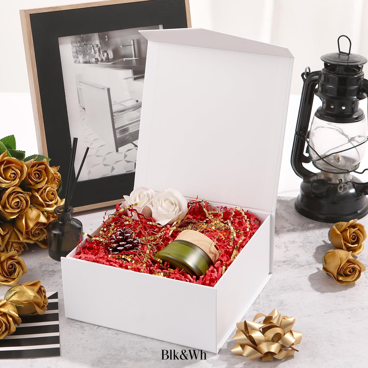 BLK&WH Magnetic Gift Boxes with Lids, Set of 4 White Presents Boxes Assorted Sizes for Birthday, Wedding, Valentines, Christmas, Party, Baby Showers (Matte White)