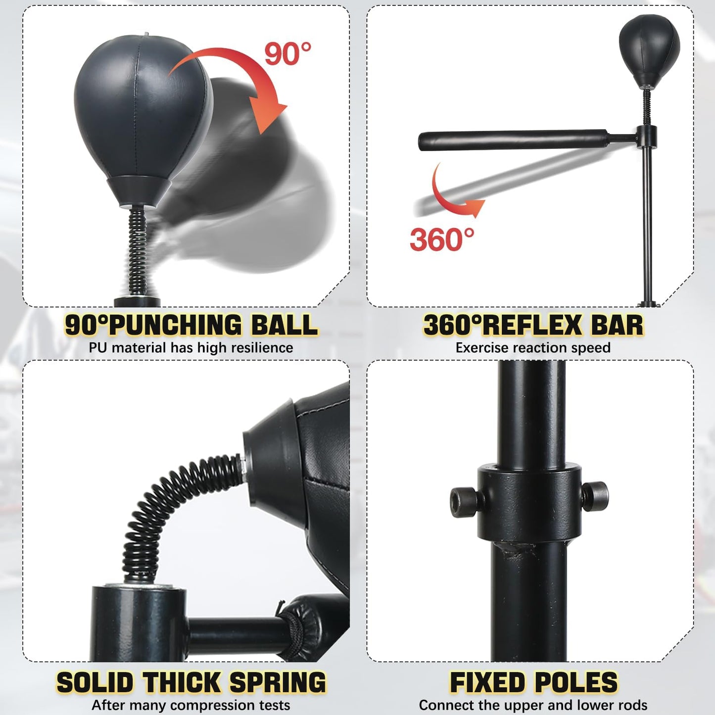 Punching Bag Boxing Speed Ball Trainer Spinning Bar Boxing Ball with Reflex Bar Free Standing 45-80in Adjustable Height for Adult Youth