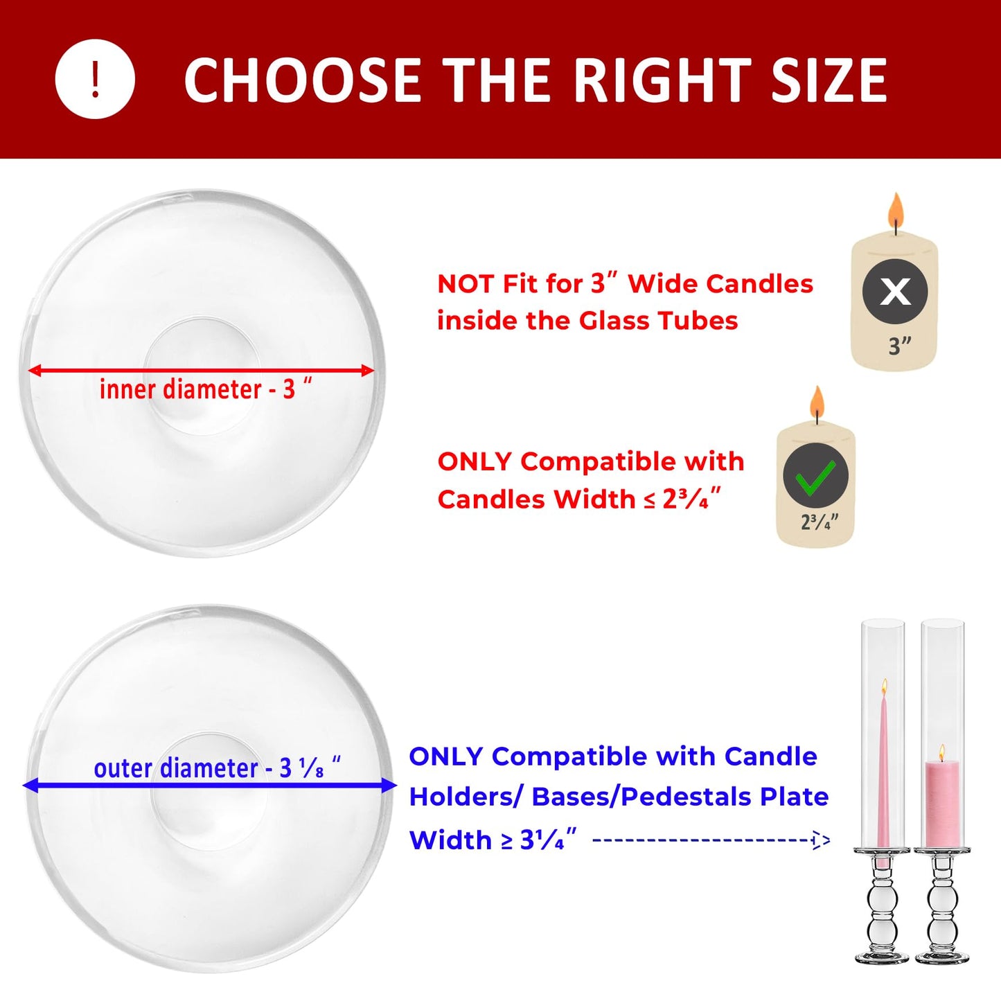 CYS EXCEL 6 PCS (H:16" D:3"") Open Ended Clear Glass Hurricane Candleholder Tube Lamp Shade Open Flame Candlestick Holder Chimney Tube Cover Bottomless Cylinder"