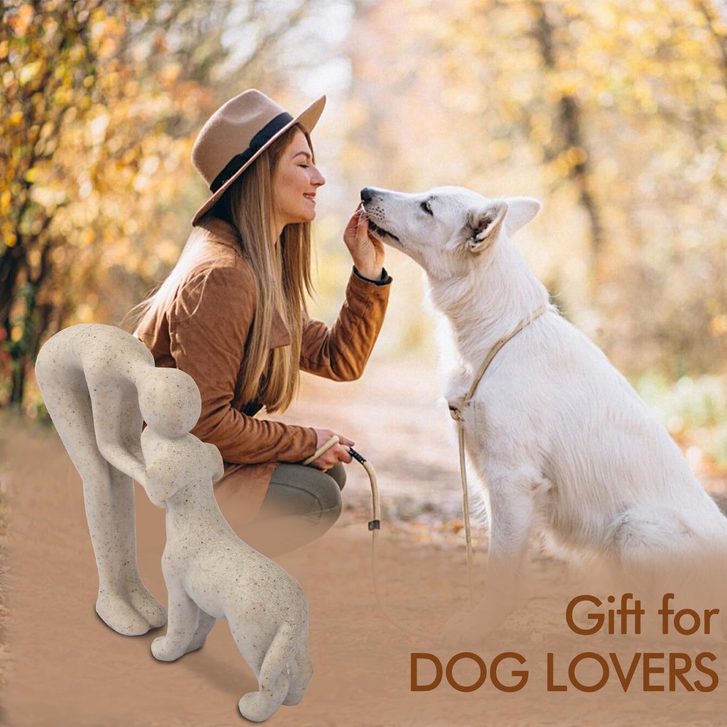 FriyGardcn Dog Sculpture Home Decor Cute Man and Dog Statue Decoration for Office、Living Room、Bedroom、Home， Memory Gifts for Pet Lovers (Sandstone)